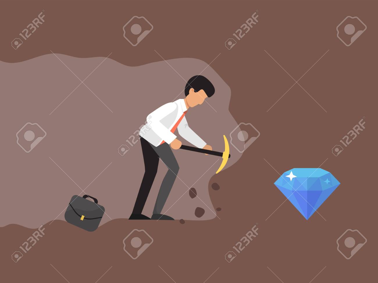 비트코인 벡터 삽화를 찾기 위해 파헤치고 채굴하는 사업가의 개념. 비트코인을 찾고 암호화 통화를 얻기 위해 채굴하는 사업가. 로열티  무료 사진, 그림, 이미지 그리고 스톡포토그래피. Image 138170187