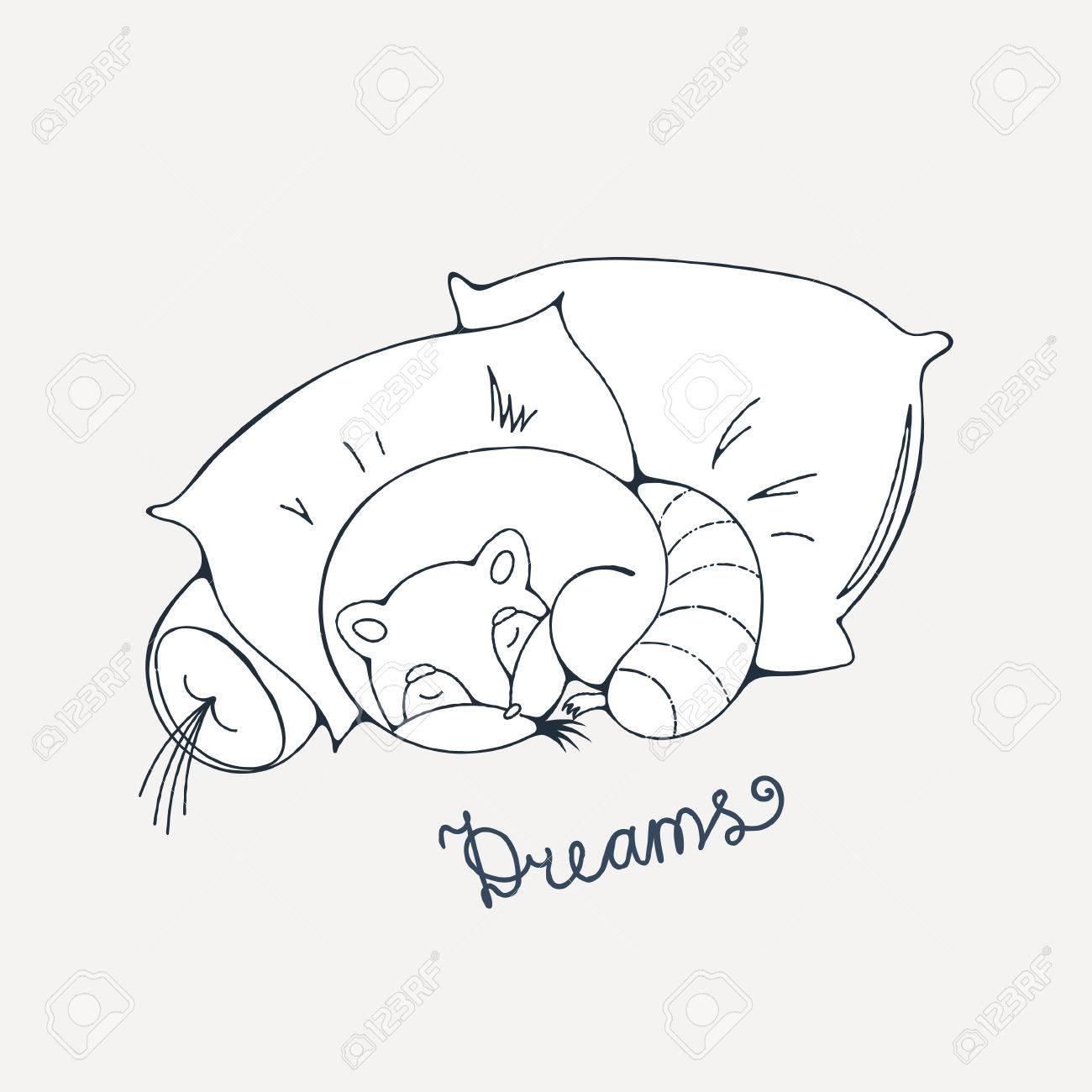 枕に寝ている陽気なタヌキのイラスト ベクトルの着色のページ のイラスト素材 ベクタ Image 枕に寝ている陽気なタヌキのイラスト ベクトルの着色のページ のイラスト素材 ベクタ Image