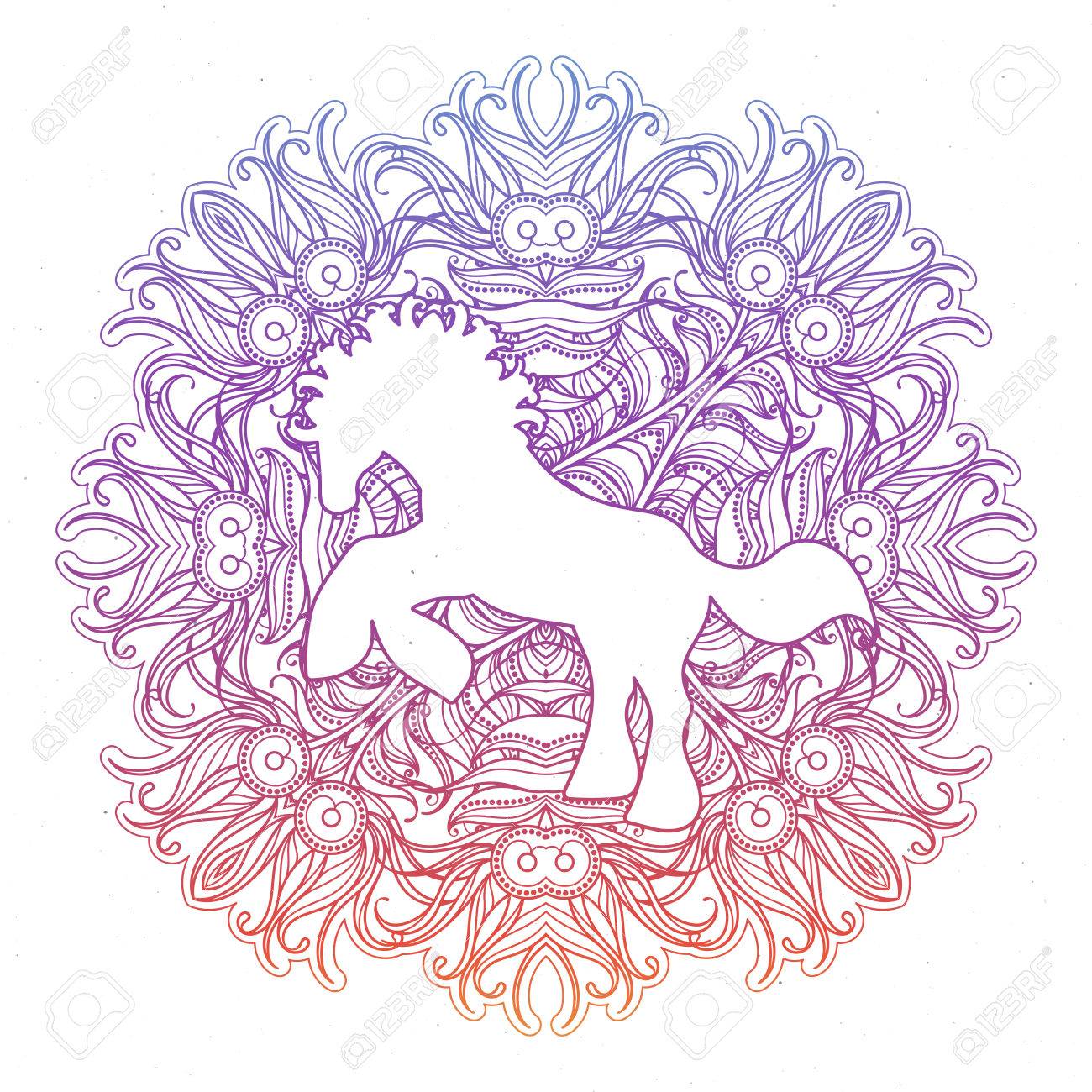 Antistress Linear Page With Horse Zentangle Animal For Colouring Book Greeting Card Mandala