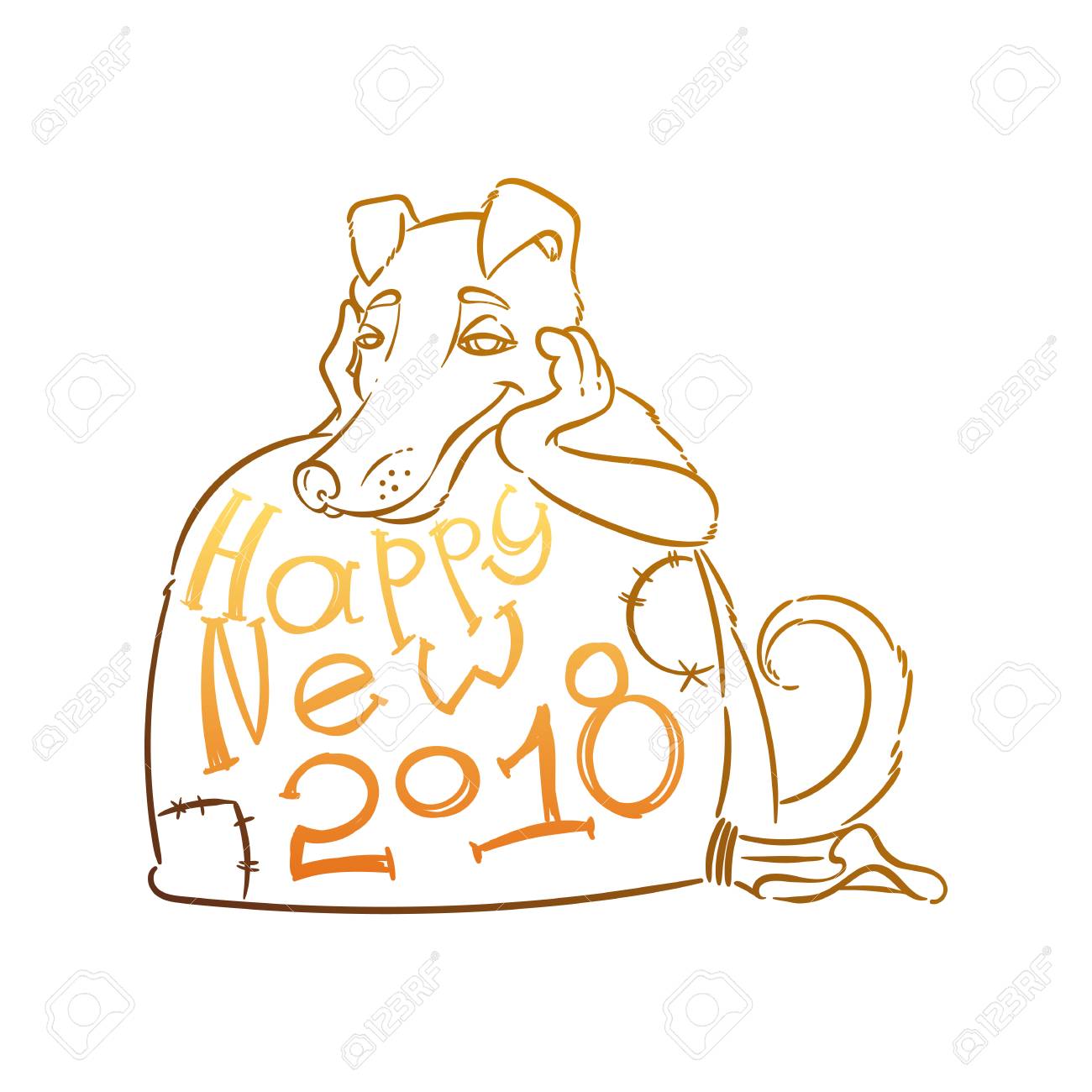 手には 落書き犬のイラストが描かれました 18 ベクトル記号と文字です 明けましておめでとうのイラスト素材 ベクタ Image