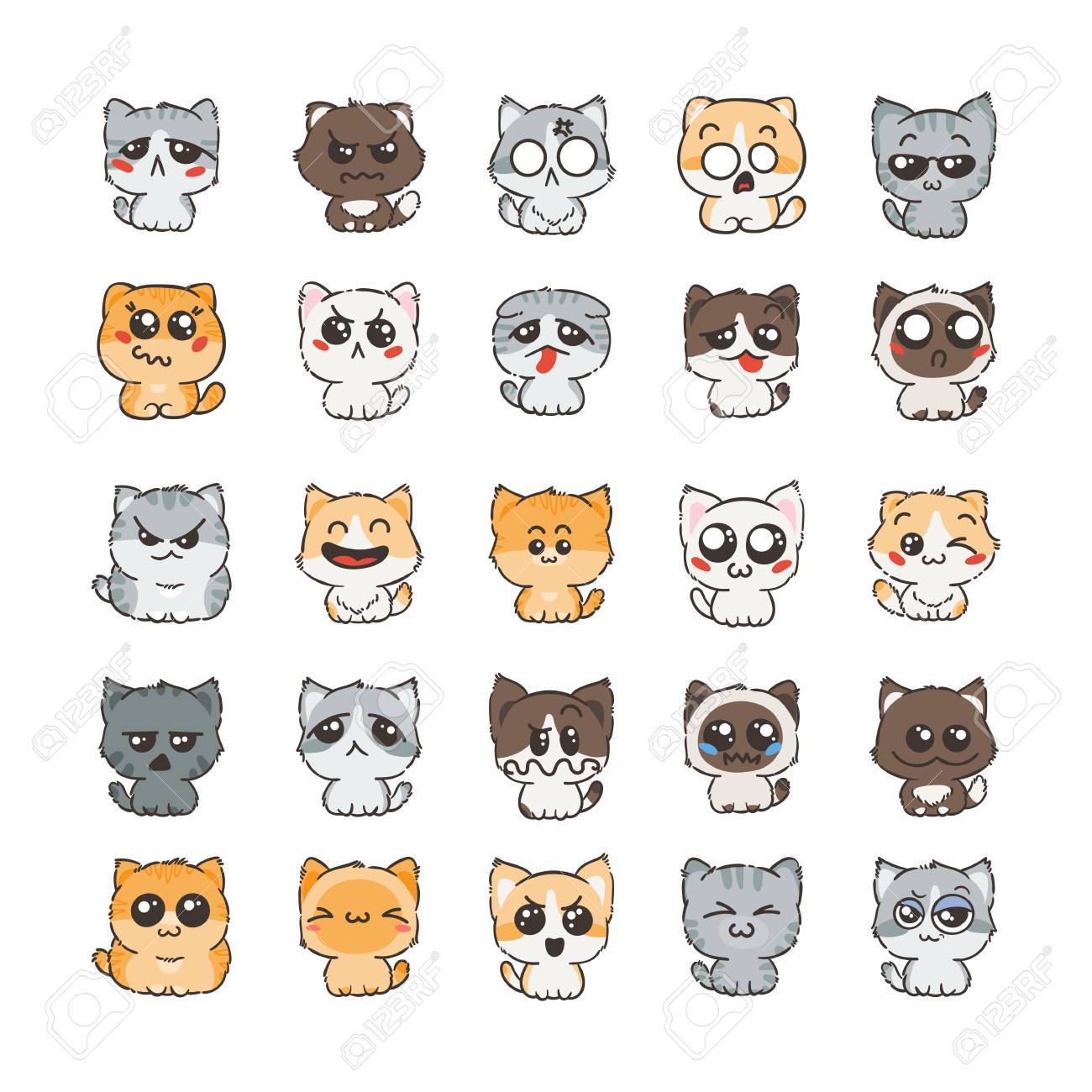 Illuatration De Dessin Animé Mignon De Chats Et De Chiens Avec Différentes émotions Collection Dautocollants Ensemble Démotions Et Démoticônes De
