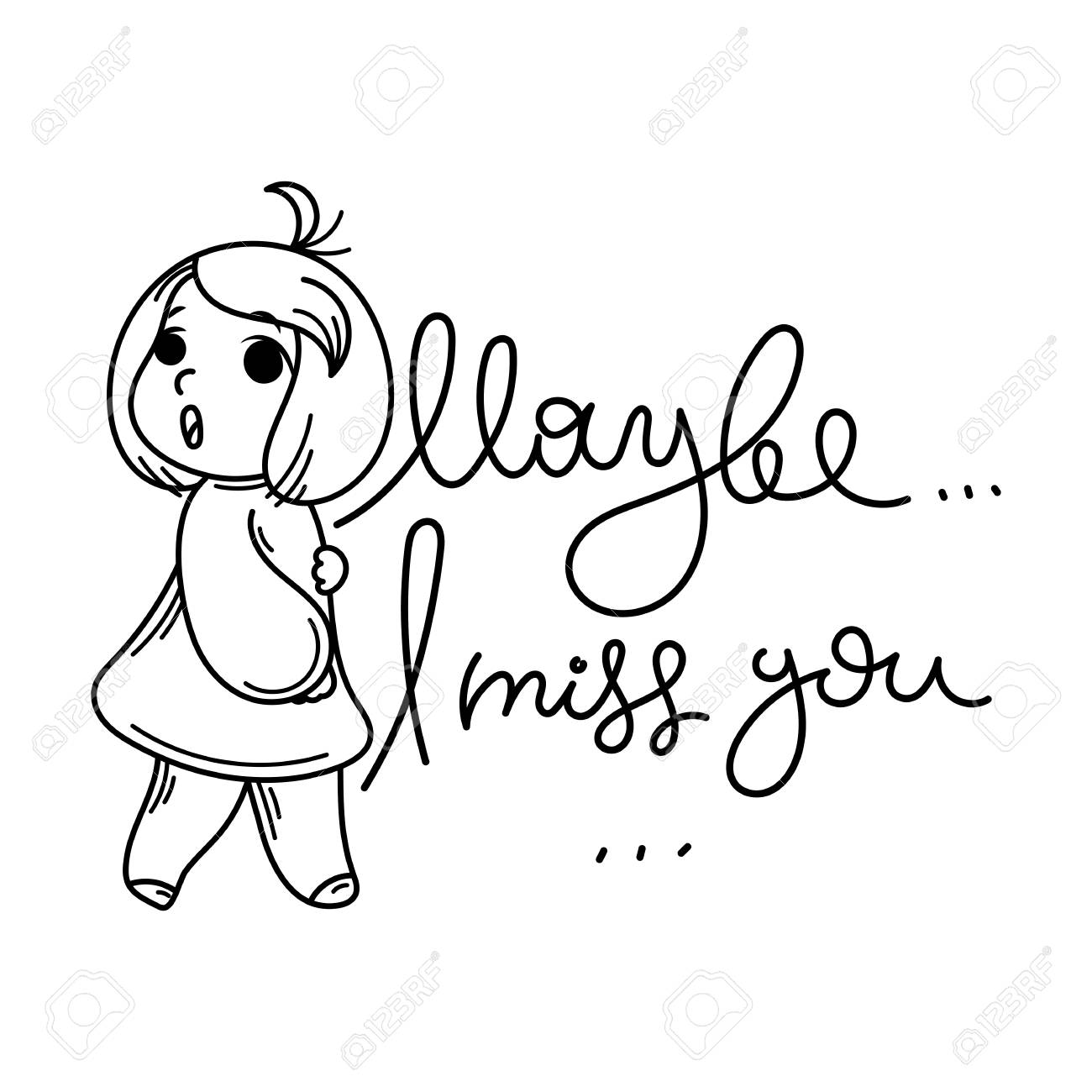 Maybe I Miss You. Cute Cartoon Kids. Vector And Illustration. Royalty Free  SVG, Cliparts, Vectors, and Stock Illustration. Image 101051294., image size:1300x1300