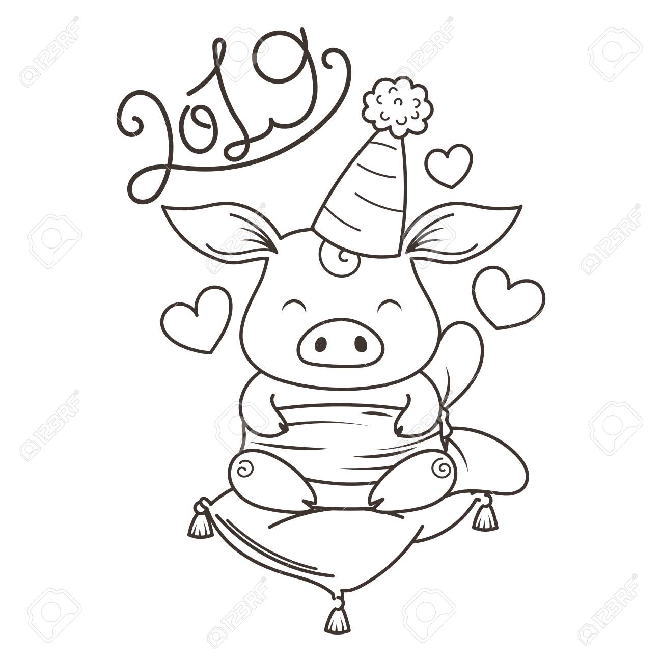 Cute Cartoon Pig In Love Symbol Of New 2019 Year Chinese Horoscope - 