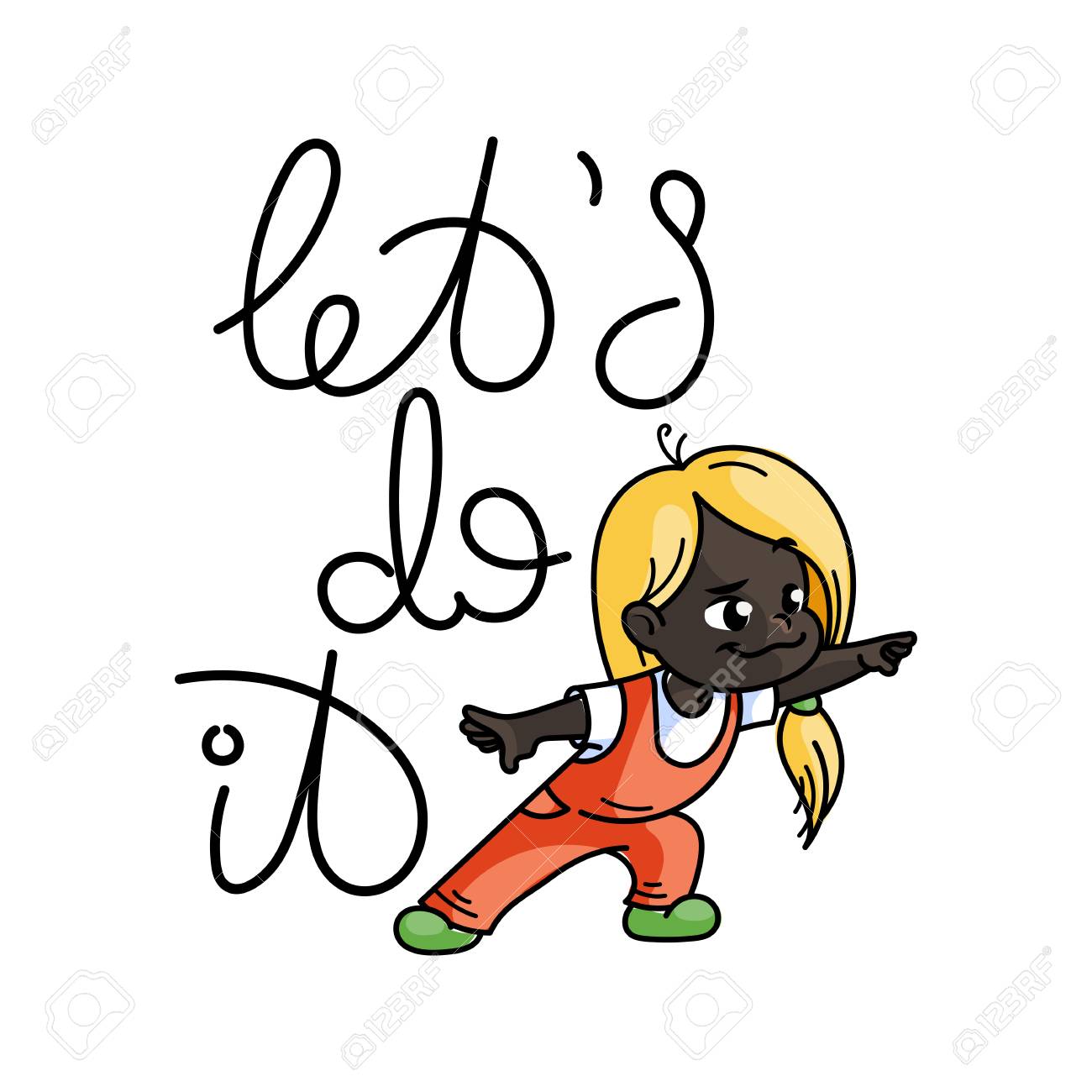 Lets Do It Cartoon Character African Kid Isolated On White Royalty Free Cliparts Vectors And Stock Illustration Image