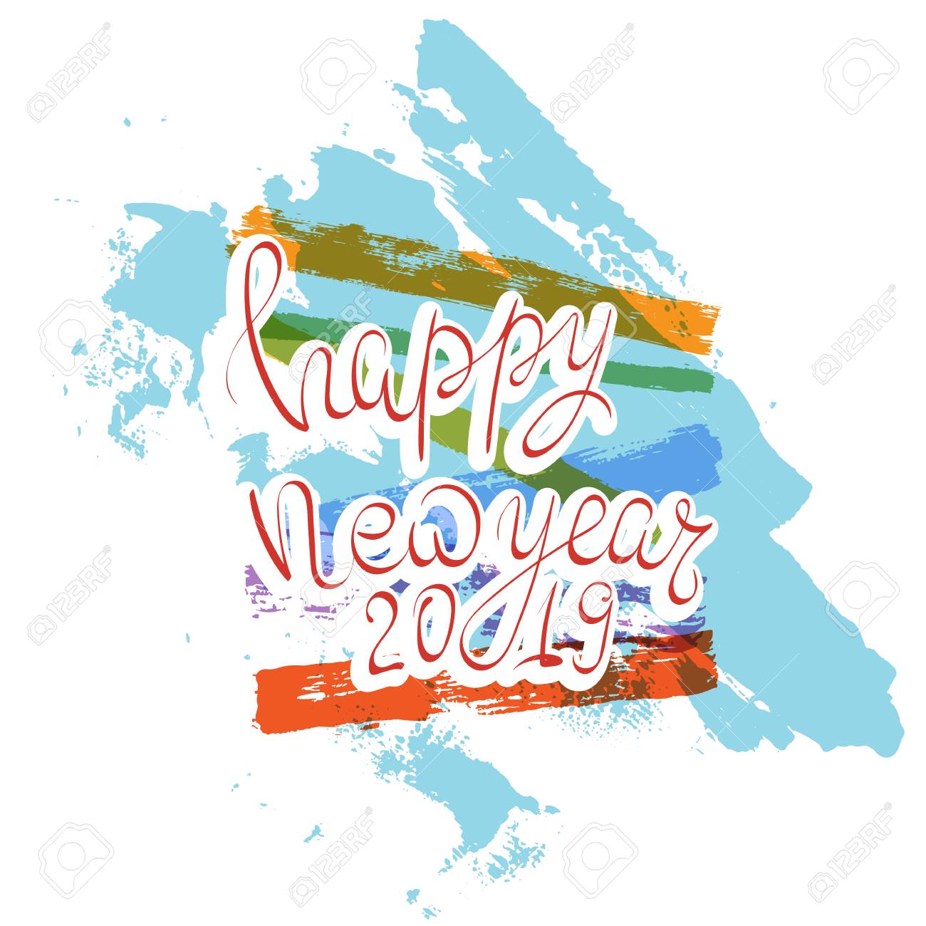 Happy New Year 2019 Hand Drawn Motivation Quote Creative Vector