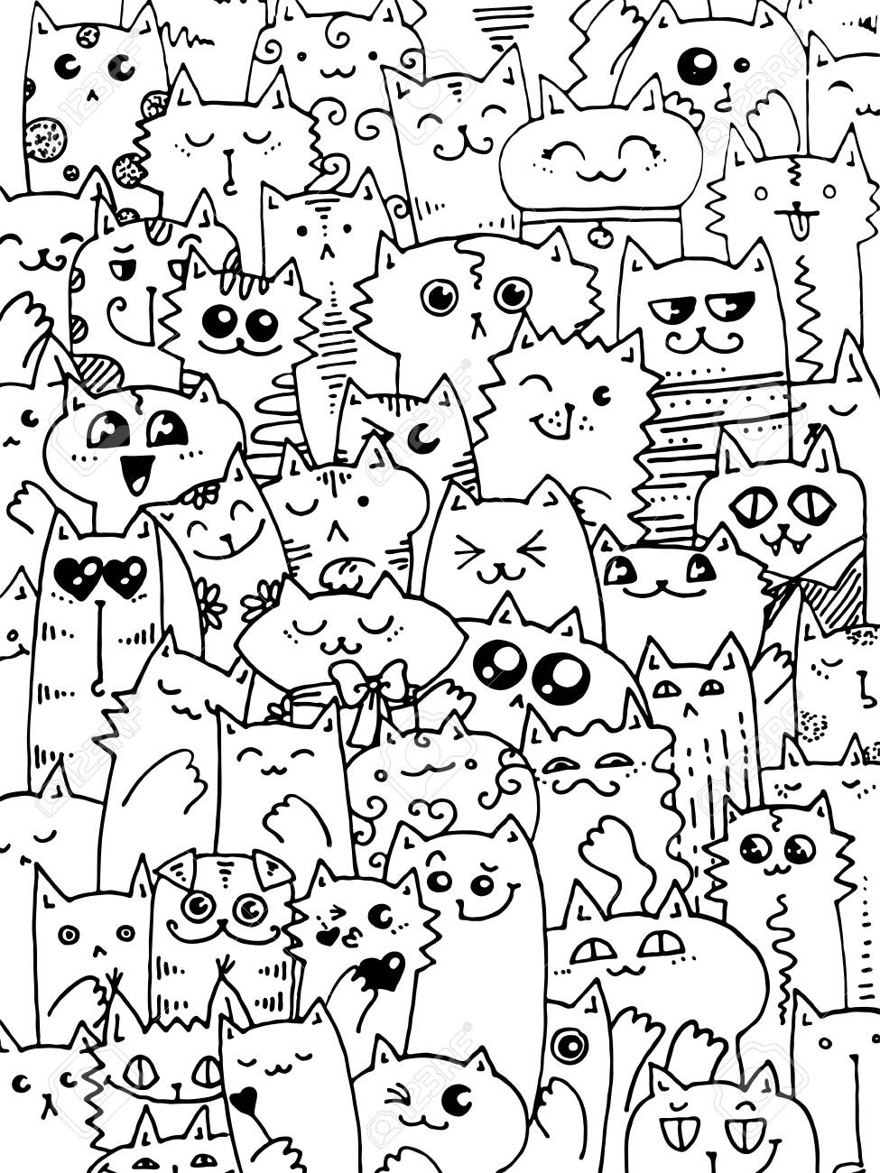 Kawaii Doodle Cats Pattern. Cute Animal Background. Great For - Kawaii Doodle Cats Pattern. Cute Animal Background. Great For