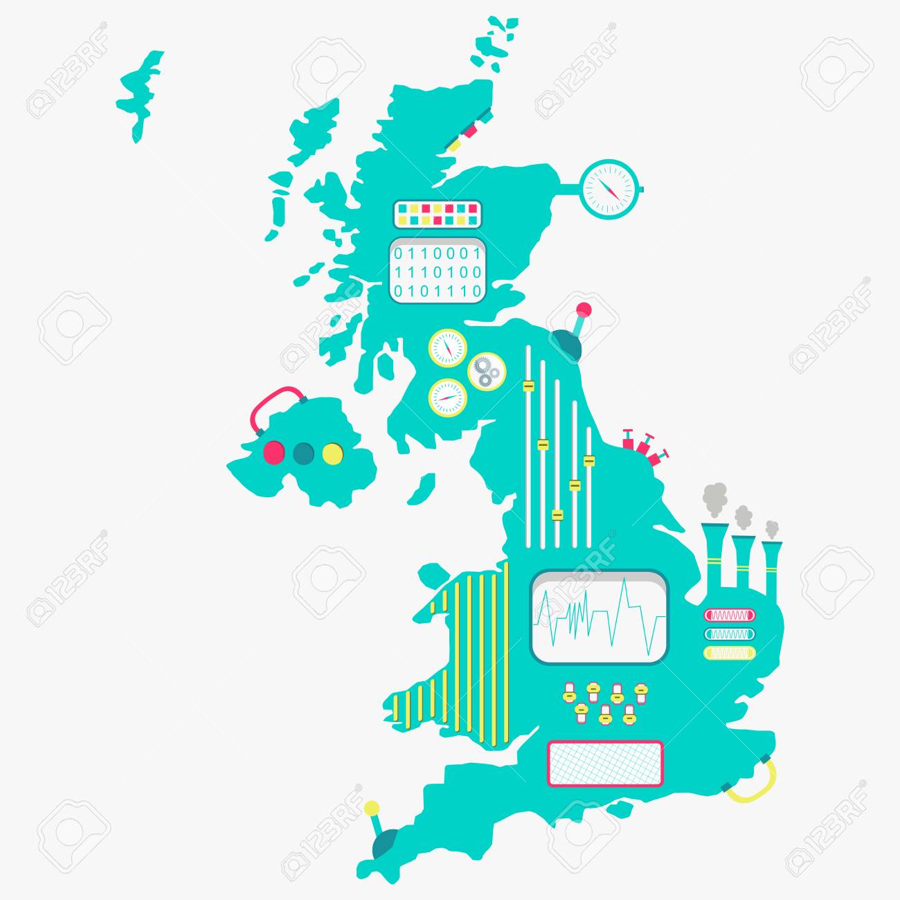 Map Of United Kingdom Like A Cute Machine With Buttons Panels Royalty Free Cliparts Vectors And Stock Illustration Image