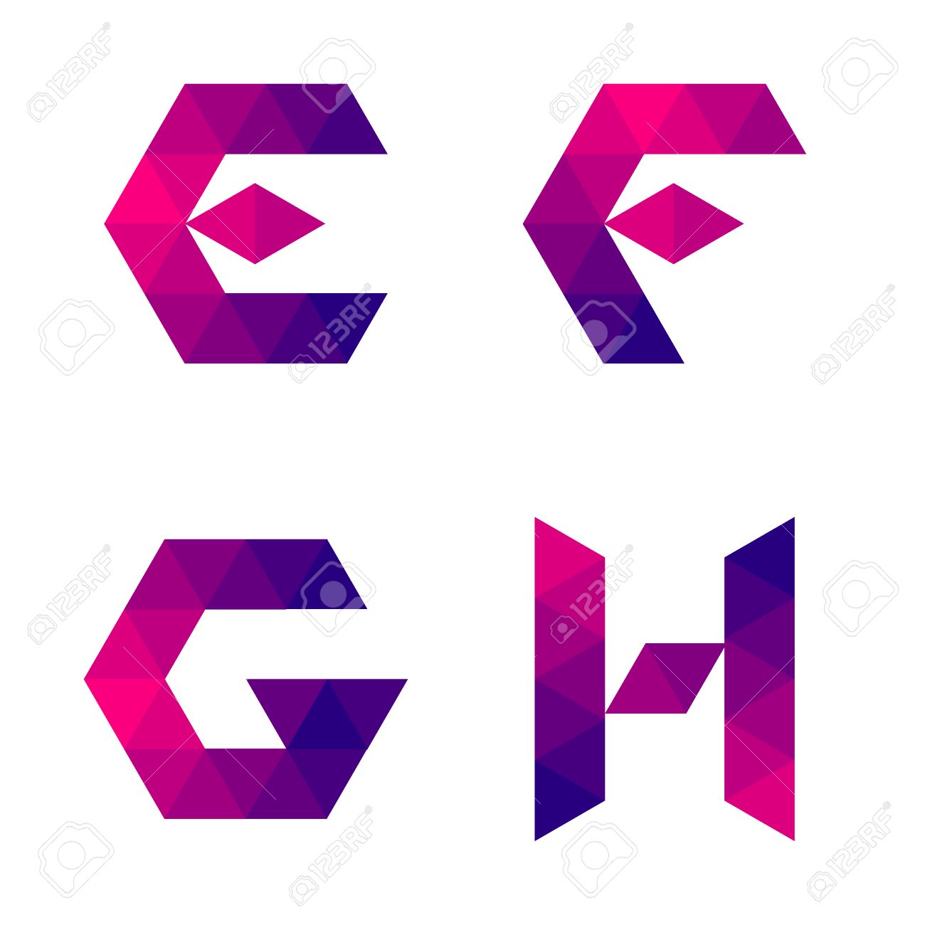 Series De Letras E F G H Formada Por Triángulos De Color Forma Geometrica Fondo Blanco Aislado