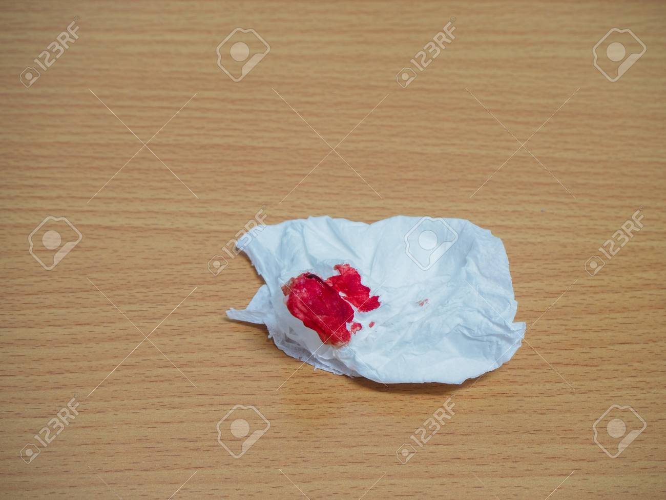 Close Up Detail Of Texture Blood On Tissue Paper Nosebleed With Wooden Background By Air Pollution N 95 Pm 2 5 Stock Photo Picture And Royalty Free Image Image 119090473