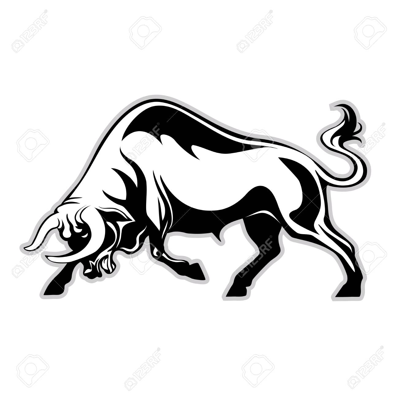 Isolated Vector Illustration, Silhouette Of A Bull With Horns. Bulls Logo  Print. Royalty Free SVG, Cliparts, Vectors, and Stock Illustration. Image  118196242., image size:1299x1300