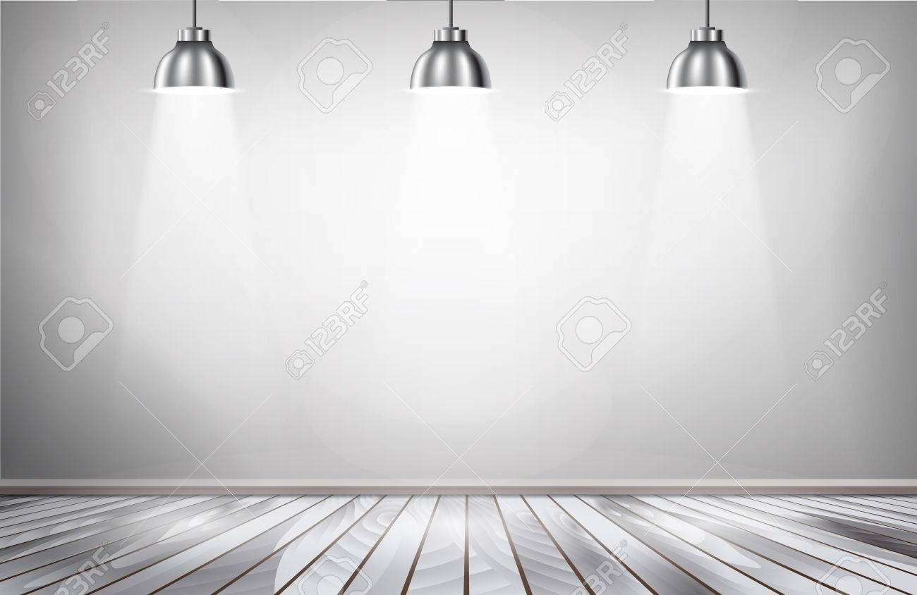 灰色の部屋のスポット ライトと木の床 ショールームのコンセプトです ベクトル のイラスト素材 ベクタ Image 4409