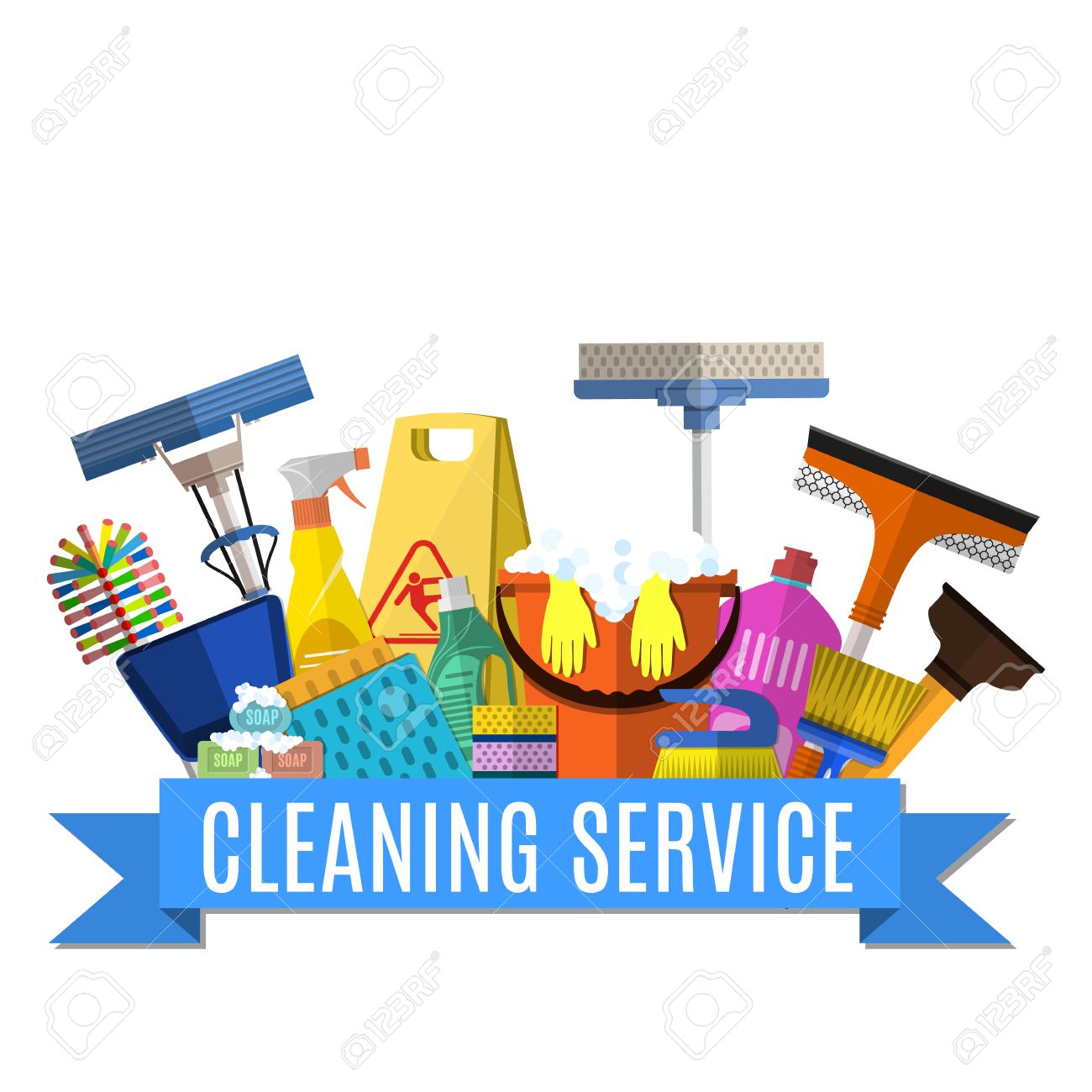 Premium Vector  Set of cleaning equipment house cleaning service tools  vector illustration