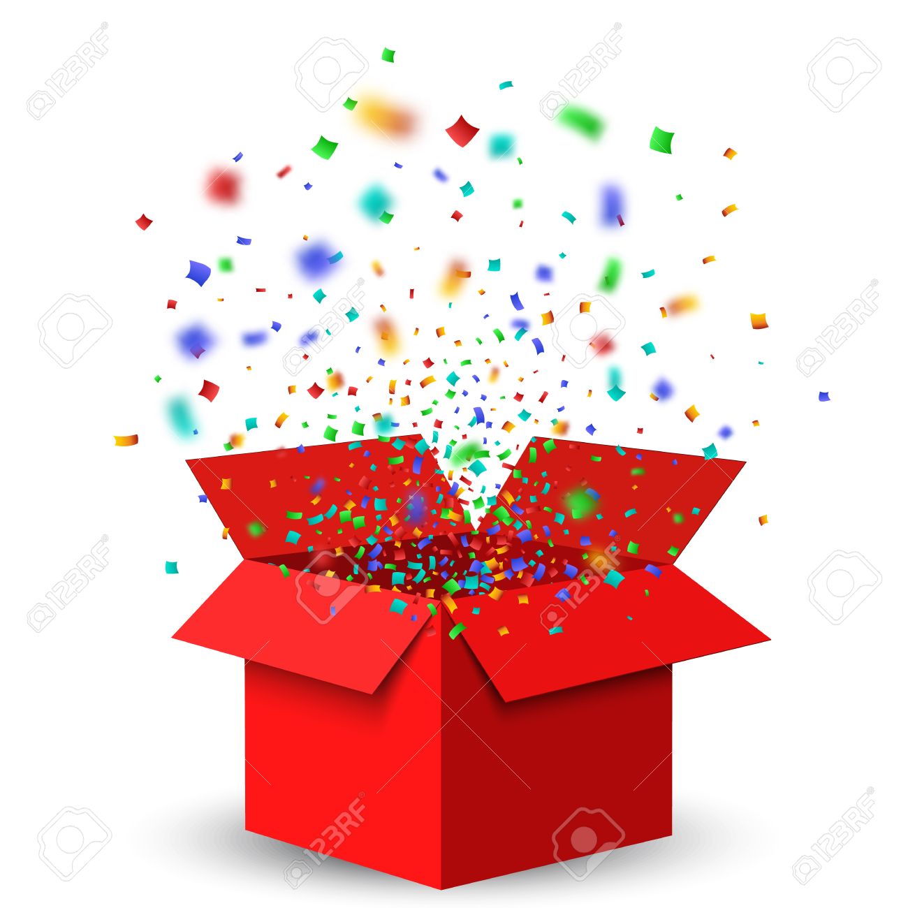 Open Red Gift Box and Confetti. Christmas Background. - 60315532 Open Red Gift Box and Confetti. Christmas Background. - 60315532