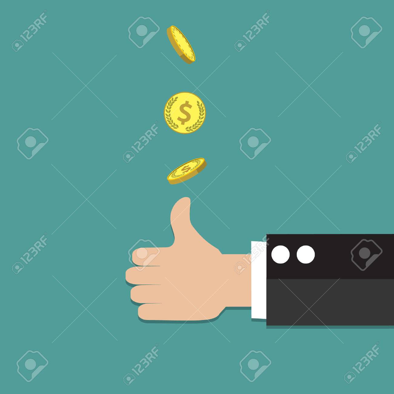 ビジネスマン手決定を下すためにコインを投げます。フラット スタイルのベクトル図のイラスト素材・ベクター Image 63670801