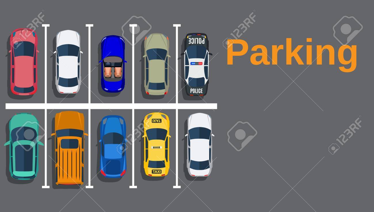 別の車のセットでの市の駐車場の平面図です 駐車スペースが不足 駐車場ゾーン フラットなデザイン Web バナーのベクトル図のイラスト素材 ベクタ Image
