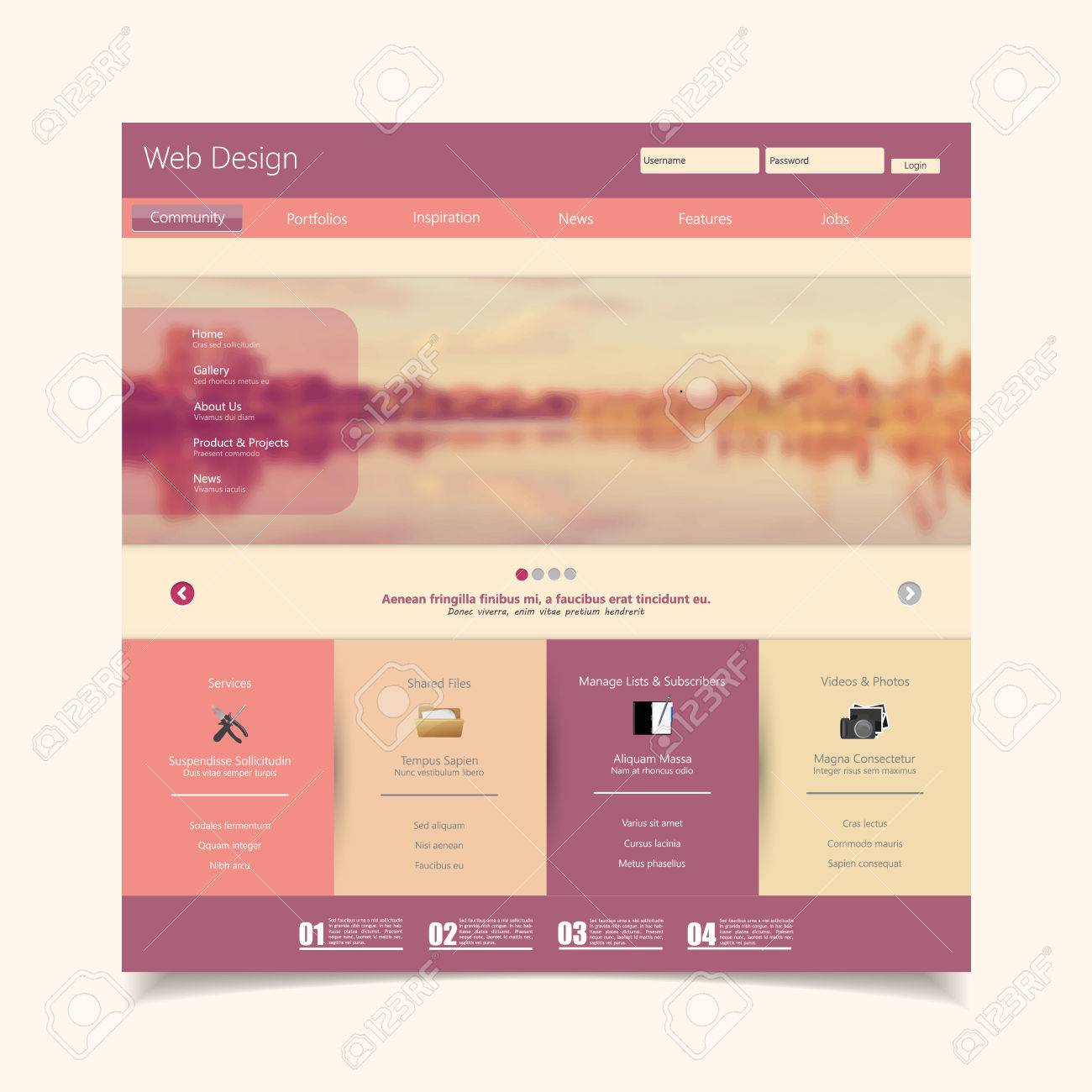 website template with a retro vintage colors filter and blurred