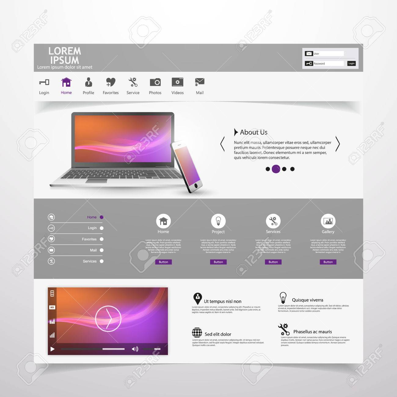 シンプルきれいなホームページ テンプレートのイラスト素材 ベクタ Image