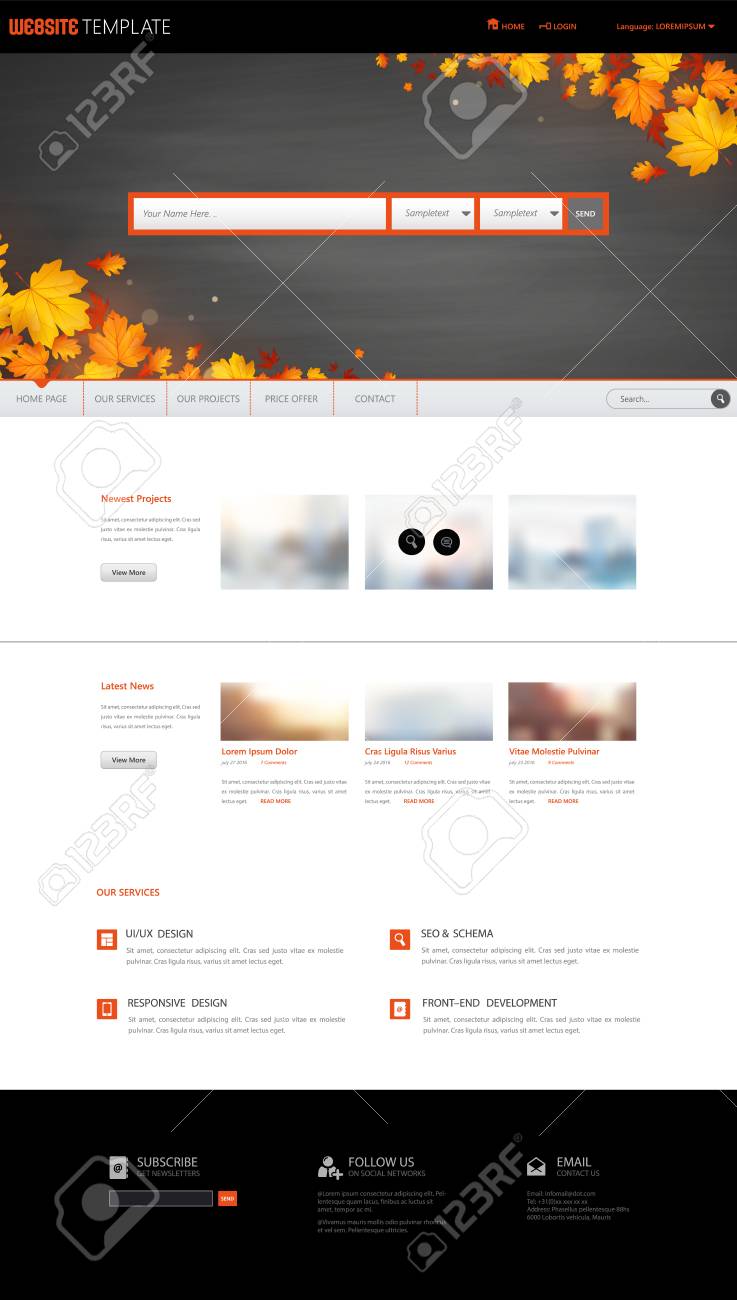 one page website design template theme in autumn autumn leaves