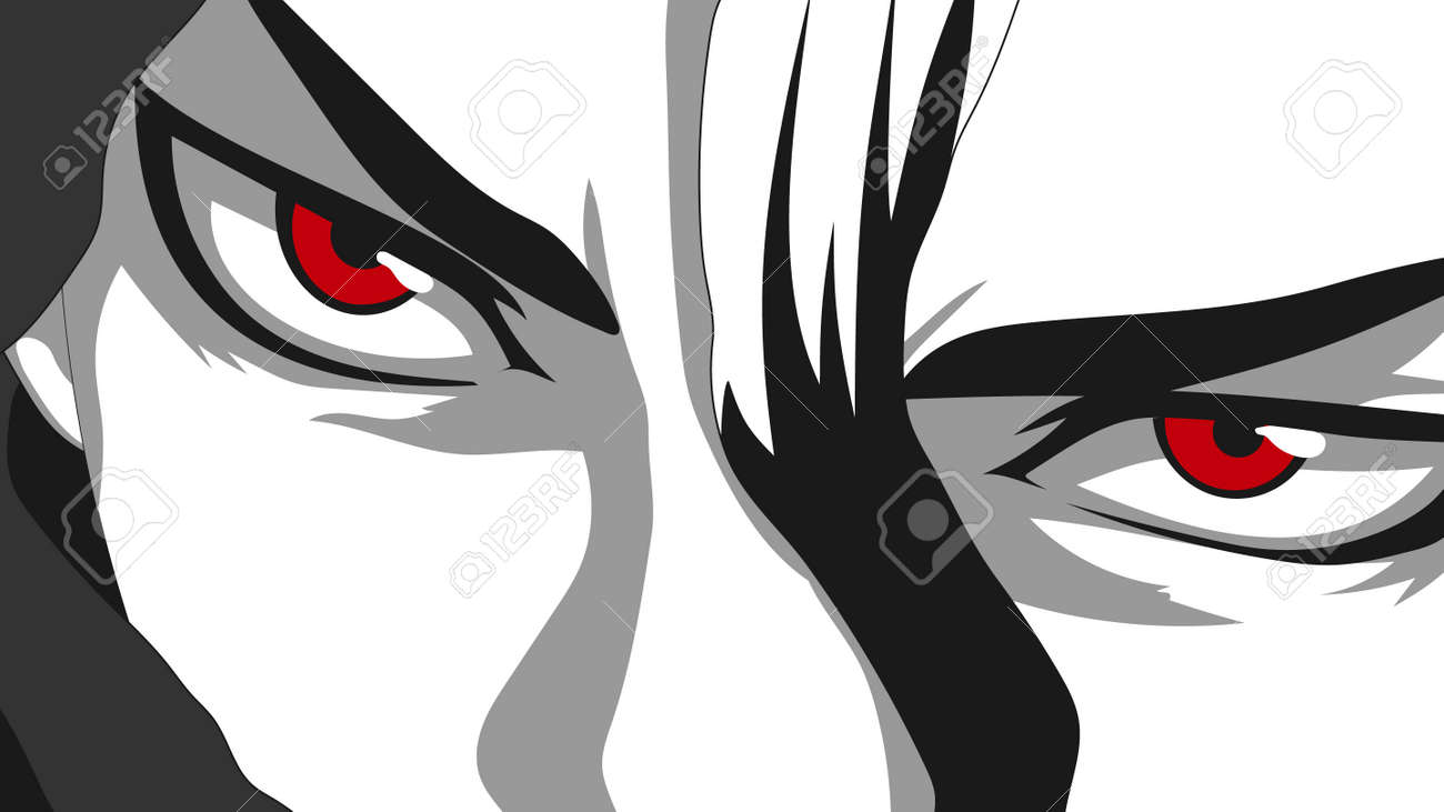 Cartoon Face Closeup With Red Eyes Vector Illustration For Anime Manga In Japanese Style Stock Illustration - Download Image Now - iStock