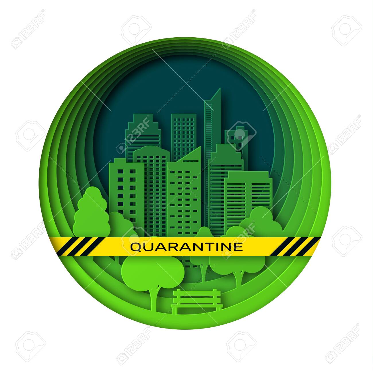 Paper in the style of art landscape in the city in the park. Layered city design in the picture. Closed for travel. Abstract green round shape background with skyscrapers and trees - 150116991 Paper in the style of art landscape in the city in the park. Layered city design in the picture. Closed for travel. Abstract green round shape background with skyscrapers and trees - 150116991
