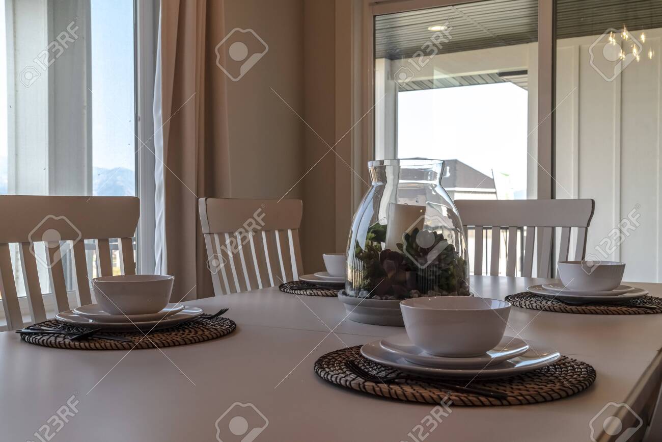 Table Setting At The Dining Room Of Home Against Window And Glass Stock Photo Picture And Royalty Free Image Image 139153416