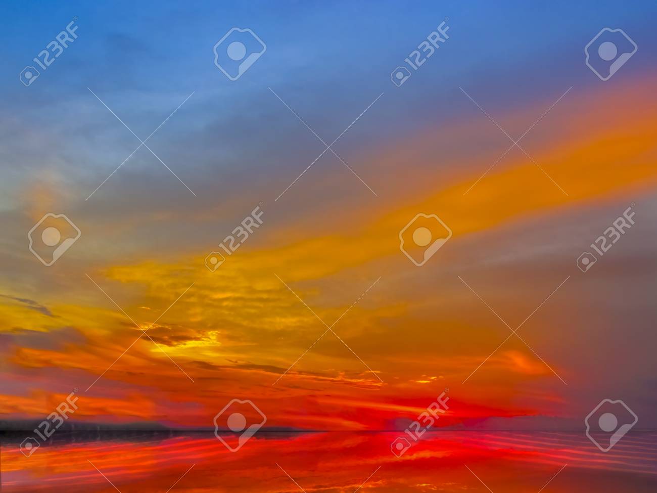 sunset sky of deep multiple colors of after glow scaterred rays