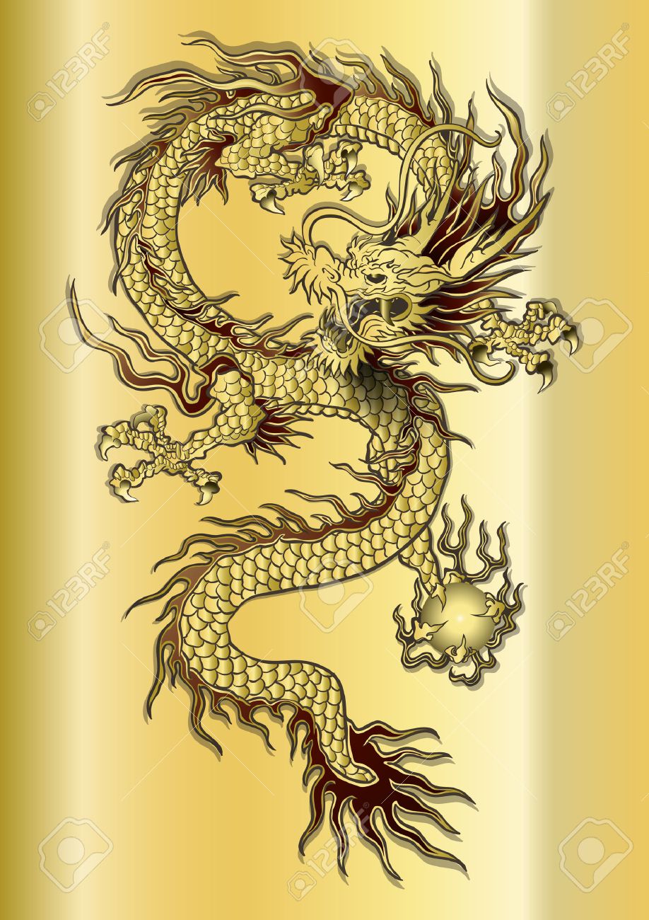 ゴールドの背景ベクトル イラスト中国のドラゴンのイラスト素材