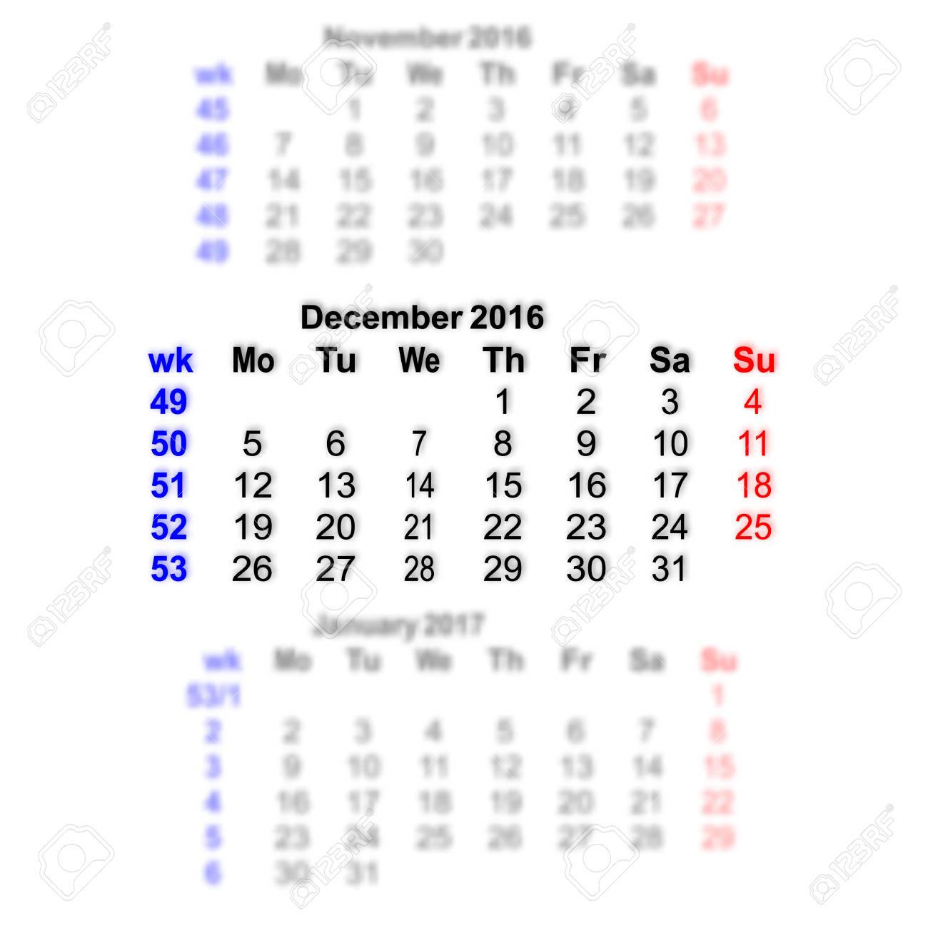 ベクトル図 16年カレンダー グリッド ヶ月前とそれ以降の月の背景をぼかし 透明な背景のすべての文字は 任意の画像を配置できます 週は月曜日に始まります のイラスト素材 ベクタ Image