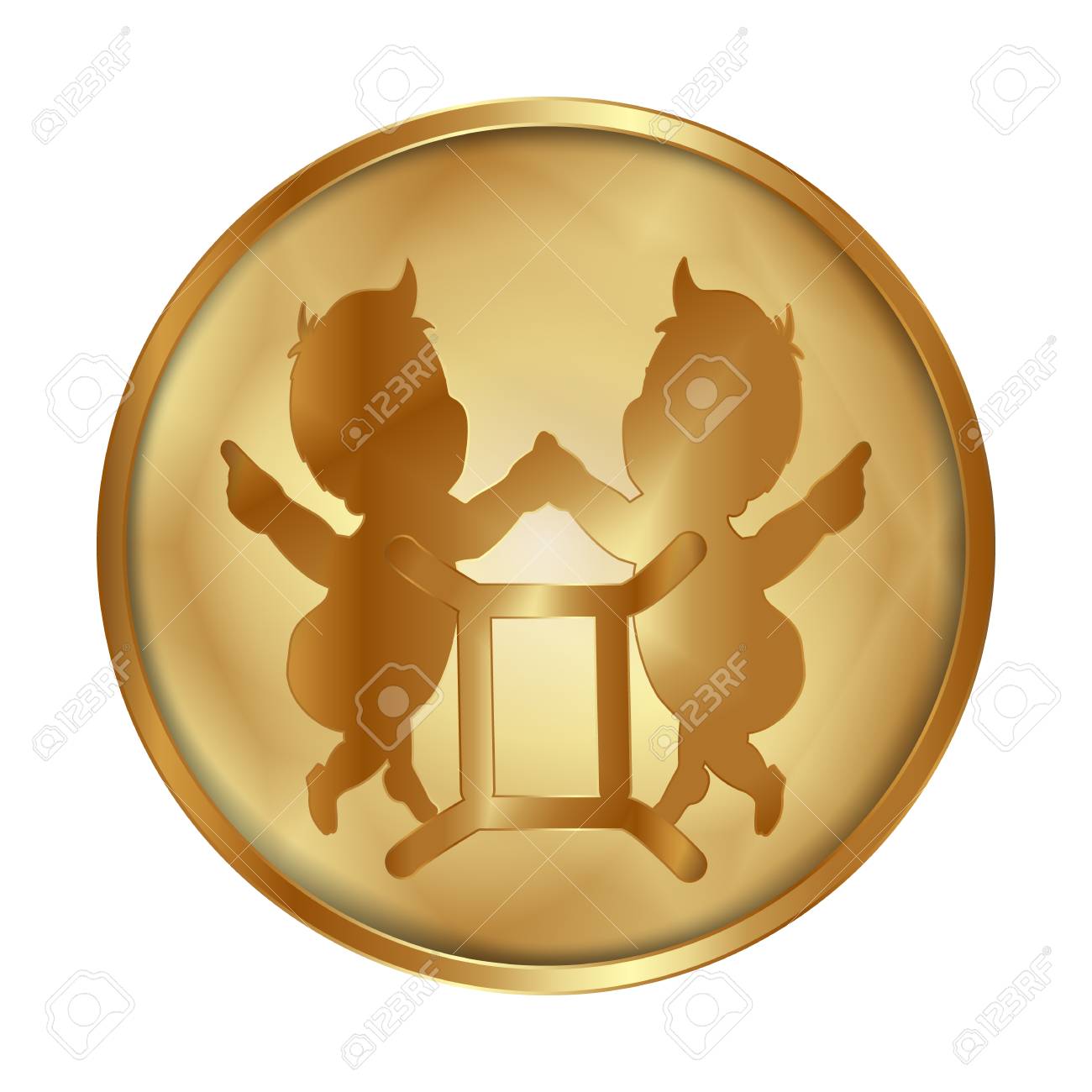 メダルの形でゴールド ディスク上の星座双子座のベクター イラストです 孤立したオブジェクトは 任意の画像またはテキストを使用できます のイラスト素材 ベクタ Image