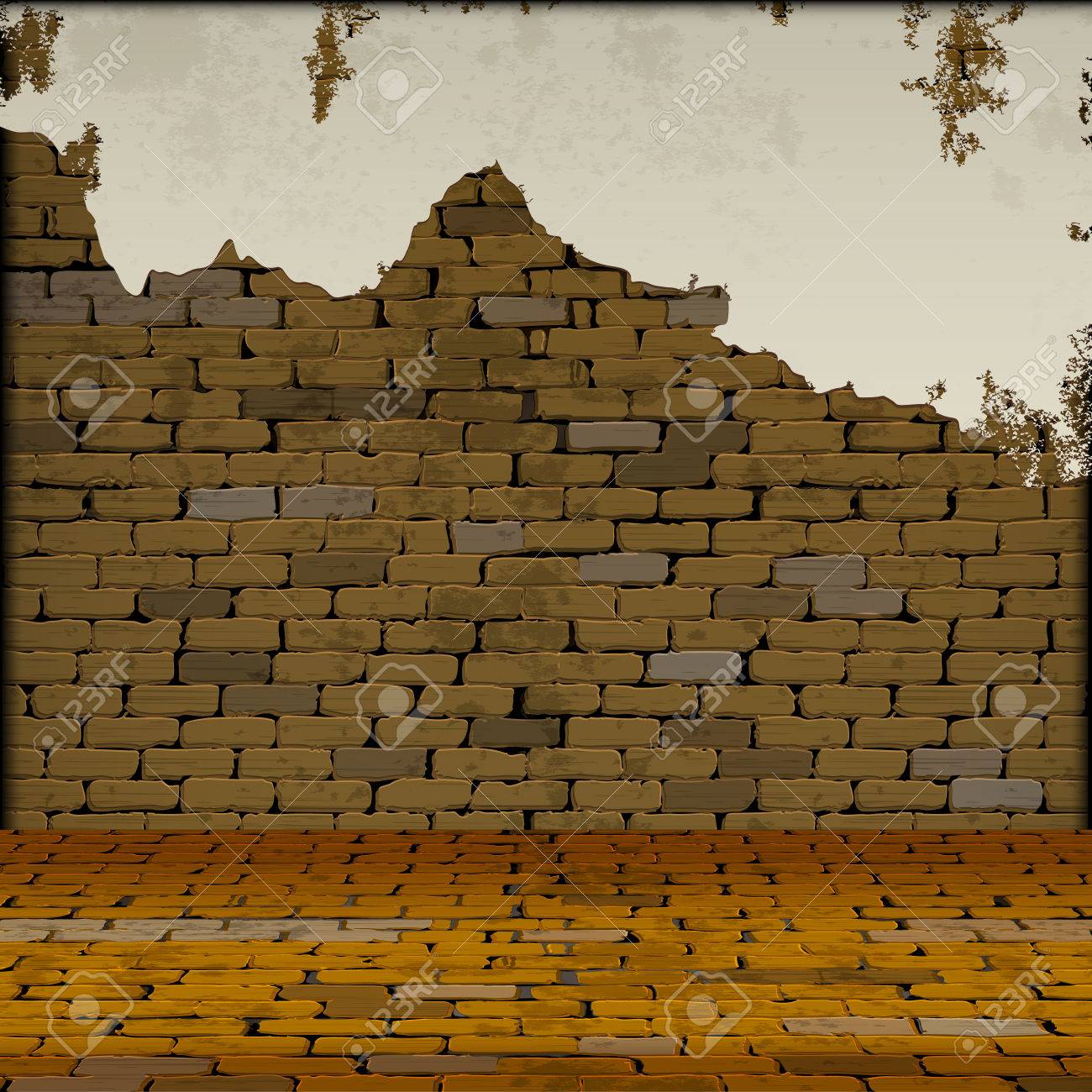 将来の床と無料の背景のレンガの壁 フレームとしては 任意のテキストまたはイメージを使用できます のイラスト素材 ベクタ Image