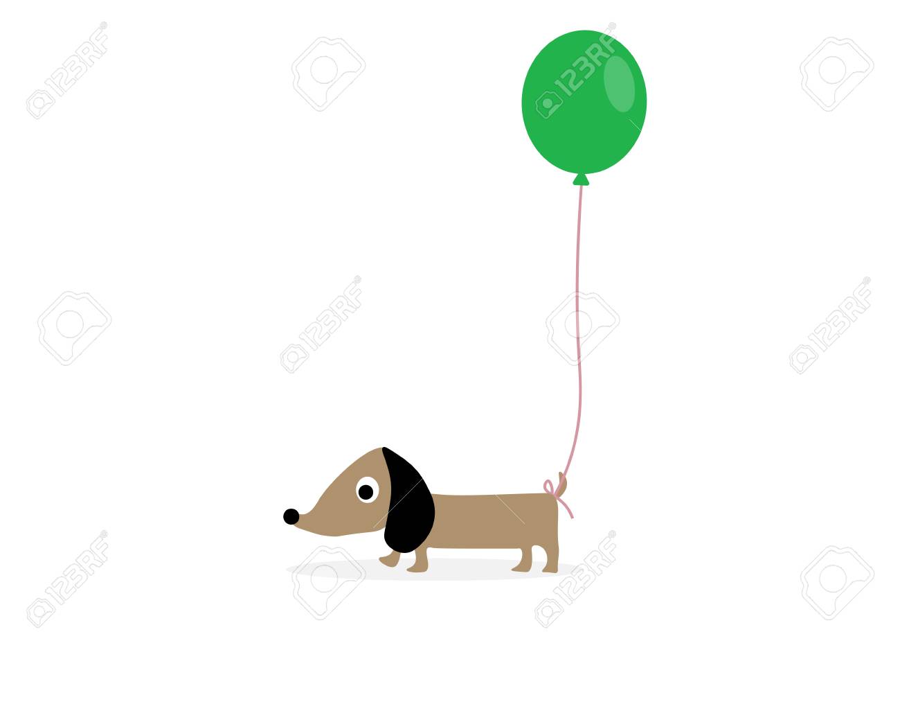 緑色の風船を持つ犬 ベクターの図 白い背景に隔離されています のイラスト素材 ベクタ Image