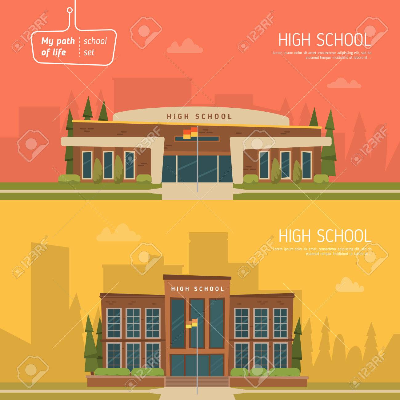 Two horizontal banner on education theme. Architecture design - 52197803 Two horizontal banner on education theme. Architecture design - 52197803