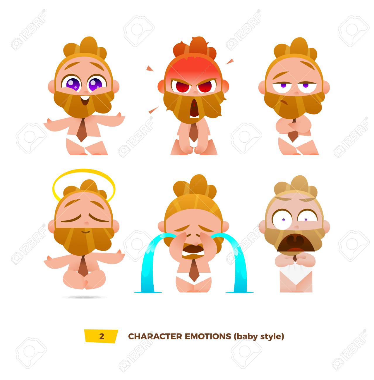 Jeu D Emotions De Personnages Bebe Mignon Style Plat De Dessin Anime Clip Art Libres De Droits Vecteurs Et Illustration Image
