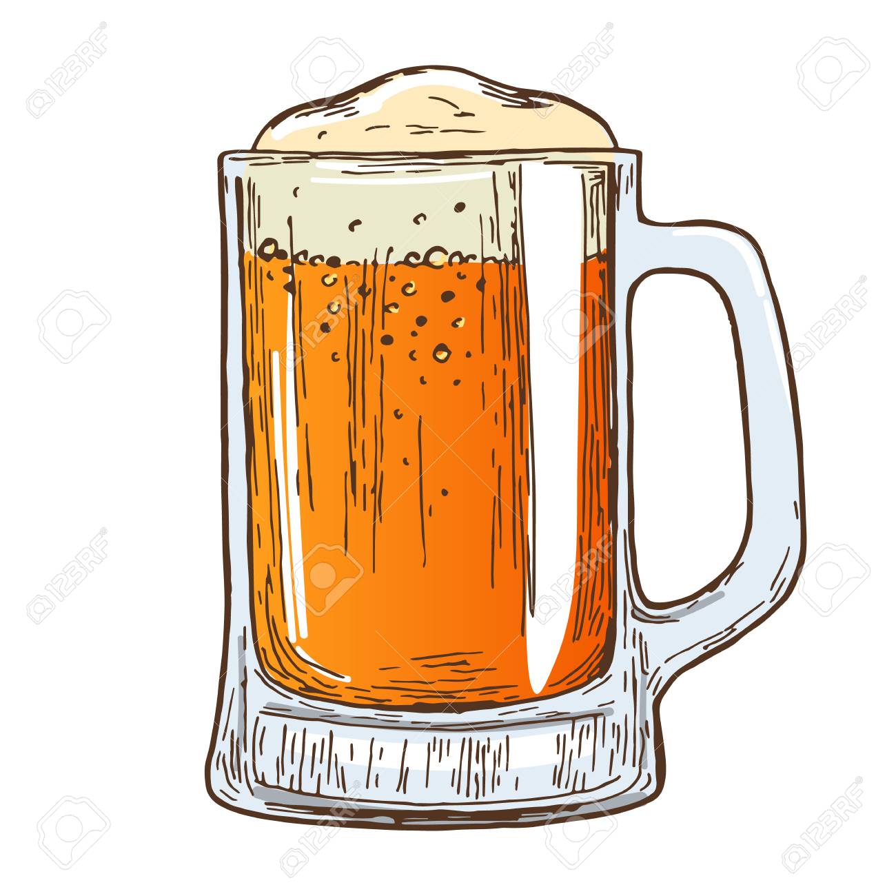 白い背景の上のビールのジョッキ ビール ガラスのカラフルなスケッチをします ビンテージ スタイルのビールのイラスト 軽めのビールとグラスの手書き ベクトル のイラスト素材 ベクタ Image