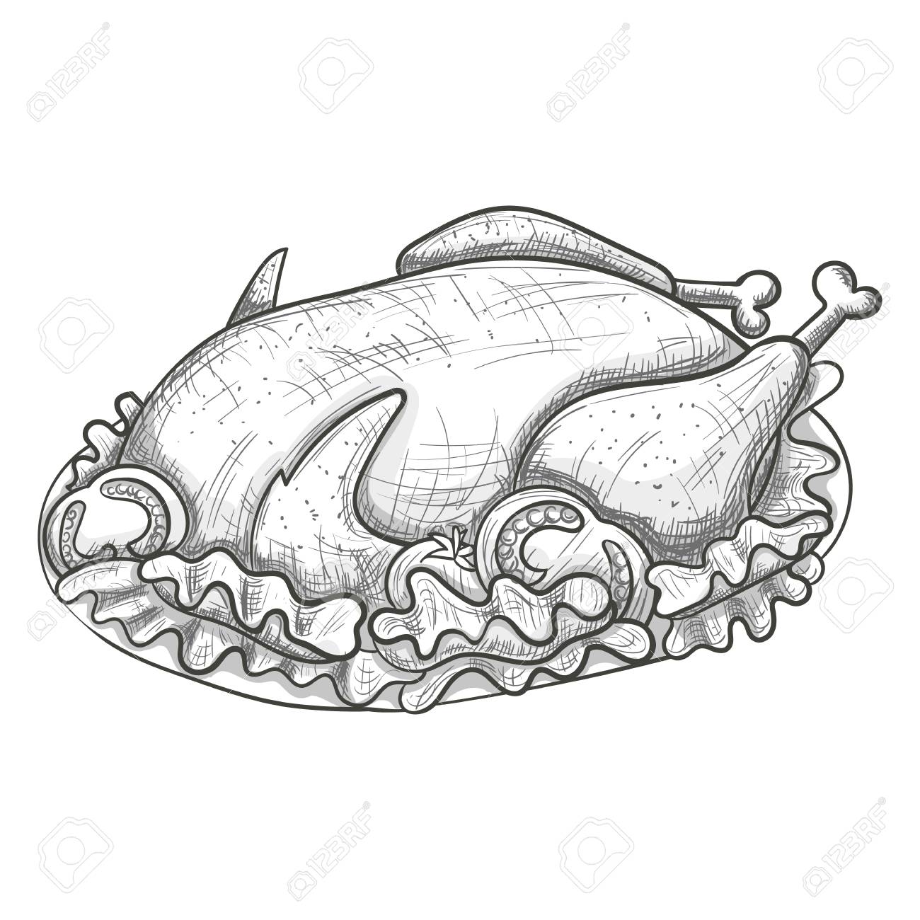 Monochrome Sketch Style Illustration Of Turkey On Plate Traditional Christmas And Thanksgiving Food Vector Royalty Free Cliparts Vectors And Stock Illustration Image 70230316