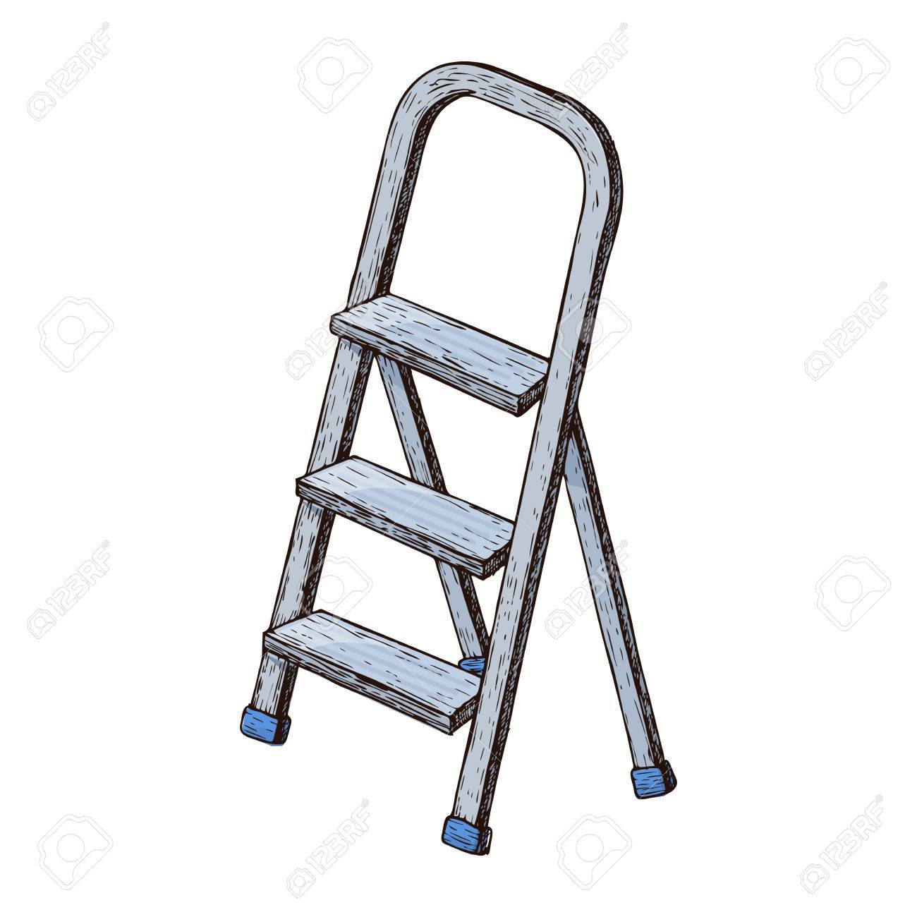 白い背景に 修復ツールのカラフルなスケッチ図の脚立 ベクトル のイラスト素材 ベクタ Image