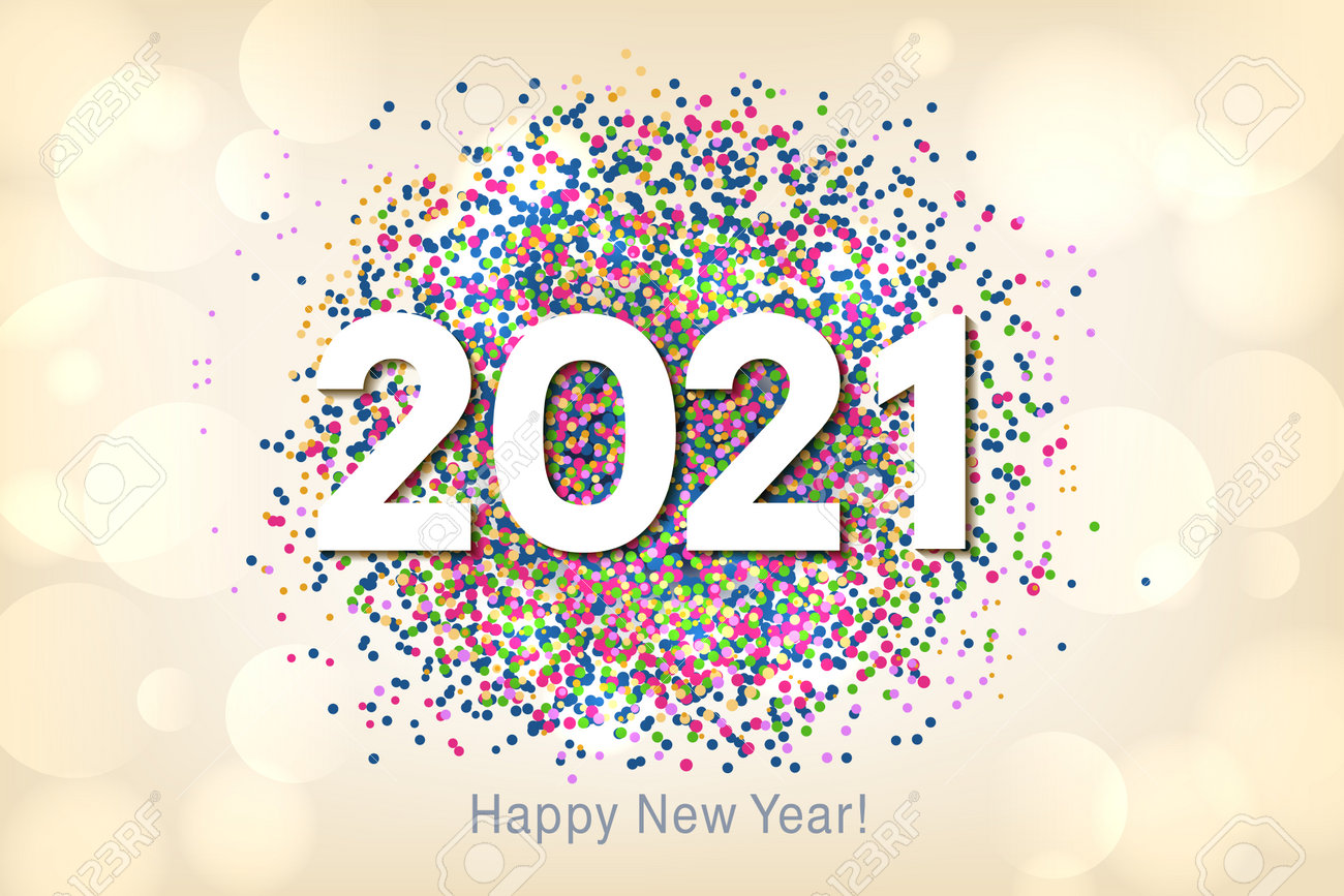 Happy New Year 2021 background with multicolored glitter and confetti. Vector - 161156596 Happy New Year 2021 background with multicolored glitter and confetti. Vector - 161156596