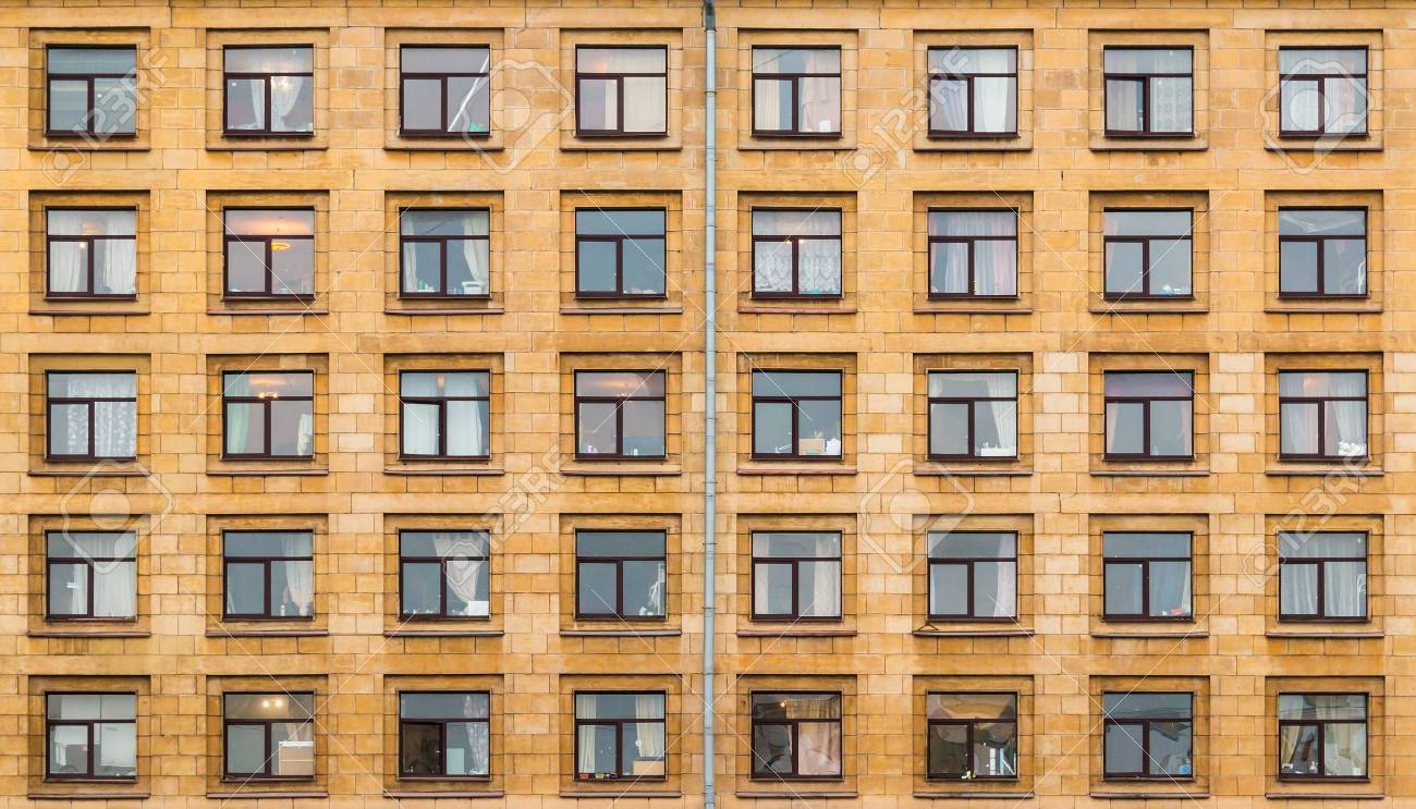 Many Windows In A Row On Facade Of Urban Apartment Building Front View, St.  Petersburg, Russia Stock Photo, Picture and Royalty Free Image. Image  87181855., image size:1300x743