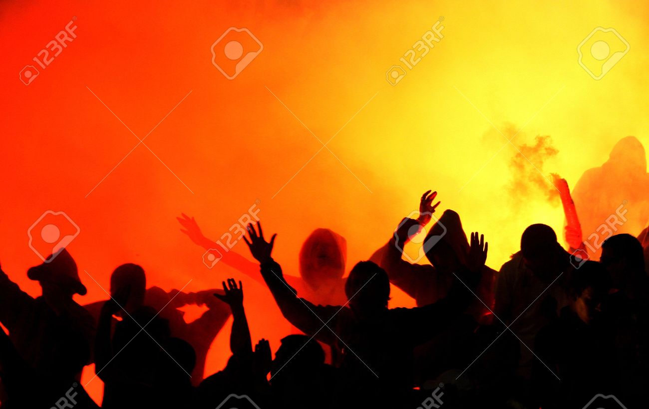 football hooligans with torches