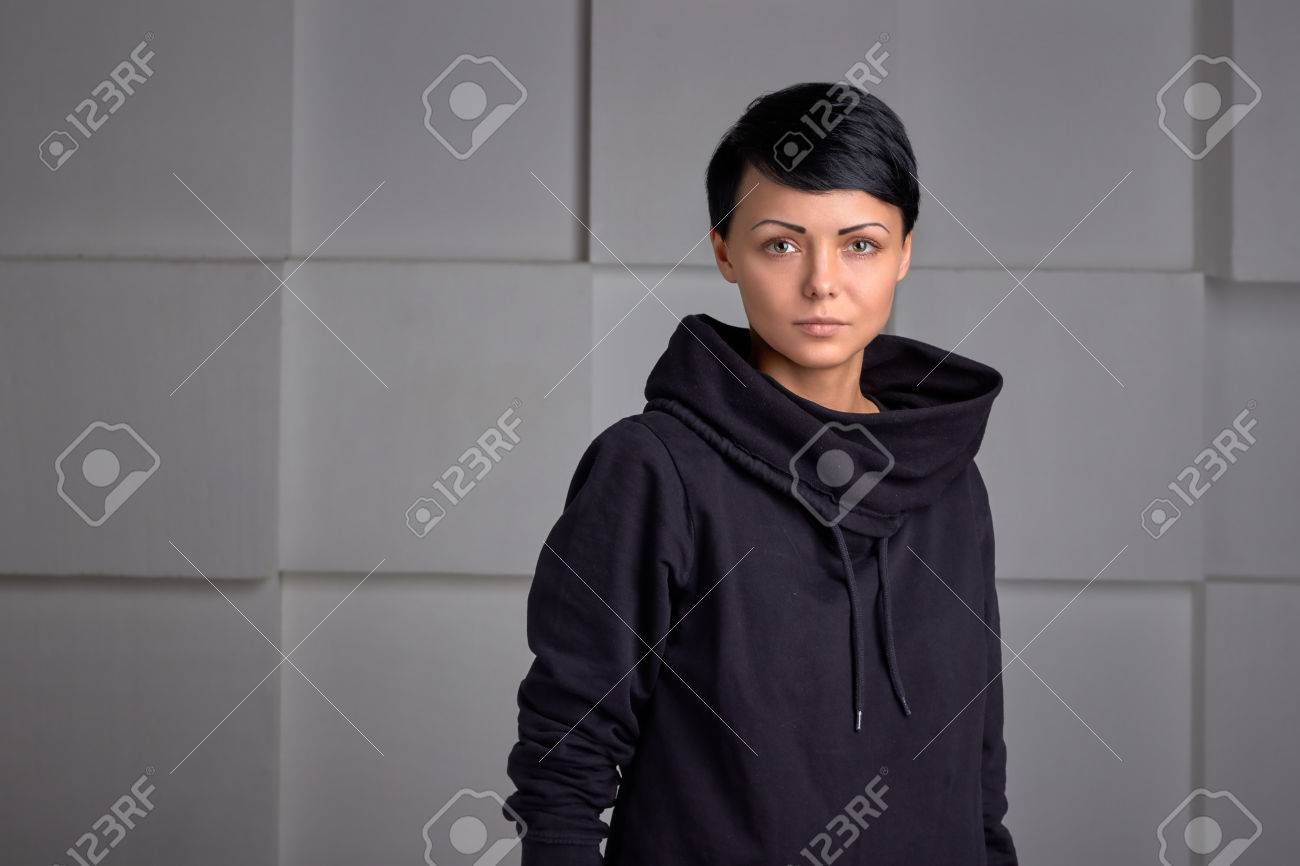 Young Beautiful Black Sport Wear Girl With Short Hair Style