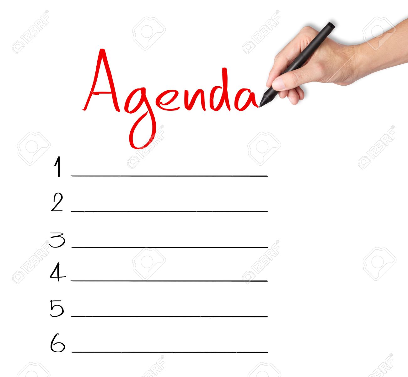 business hand writing blank agenda list agenda list