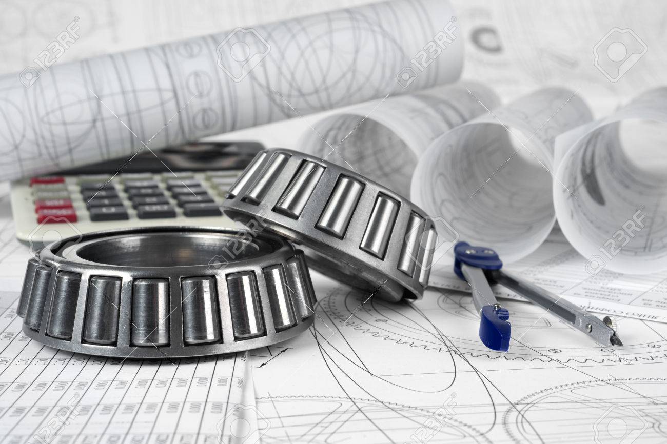 roller bearings, compasses, calculator and drawings - 35937906 roller bearings, compasses, calculator and drawings - 35937906