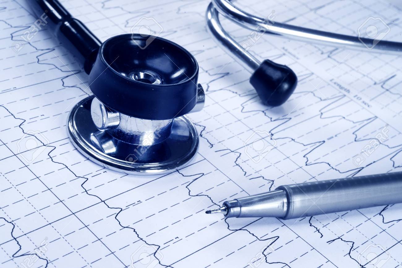 Stethoscope and technical pen on the cardiogram background - 35982949 Stethoscope and technical pen on the cardiogram background - 35982949