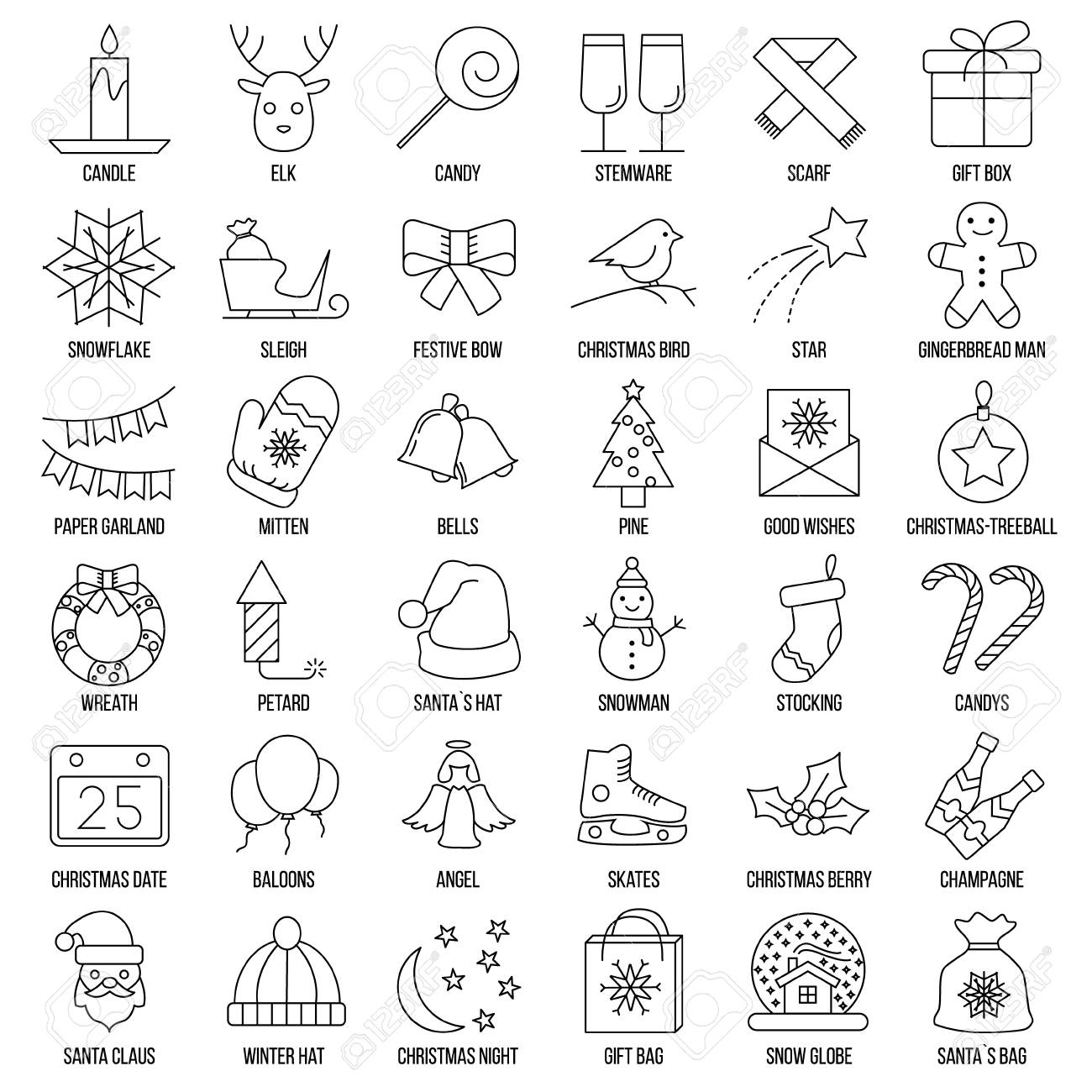 christmas and winter line icons set in single color vector clean