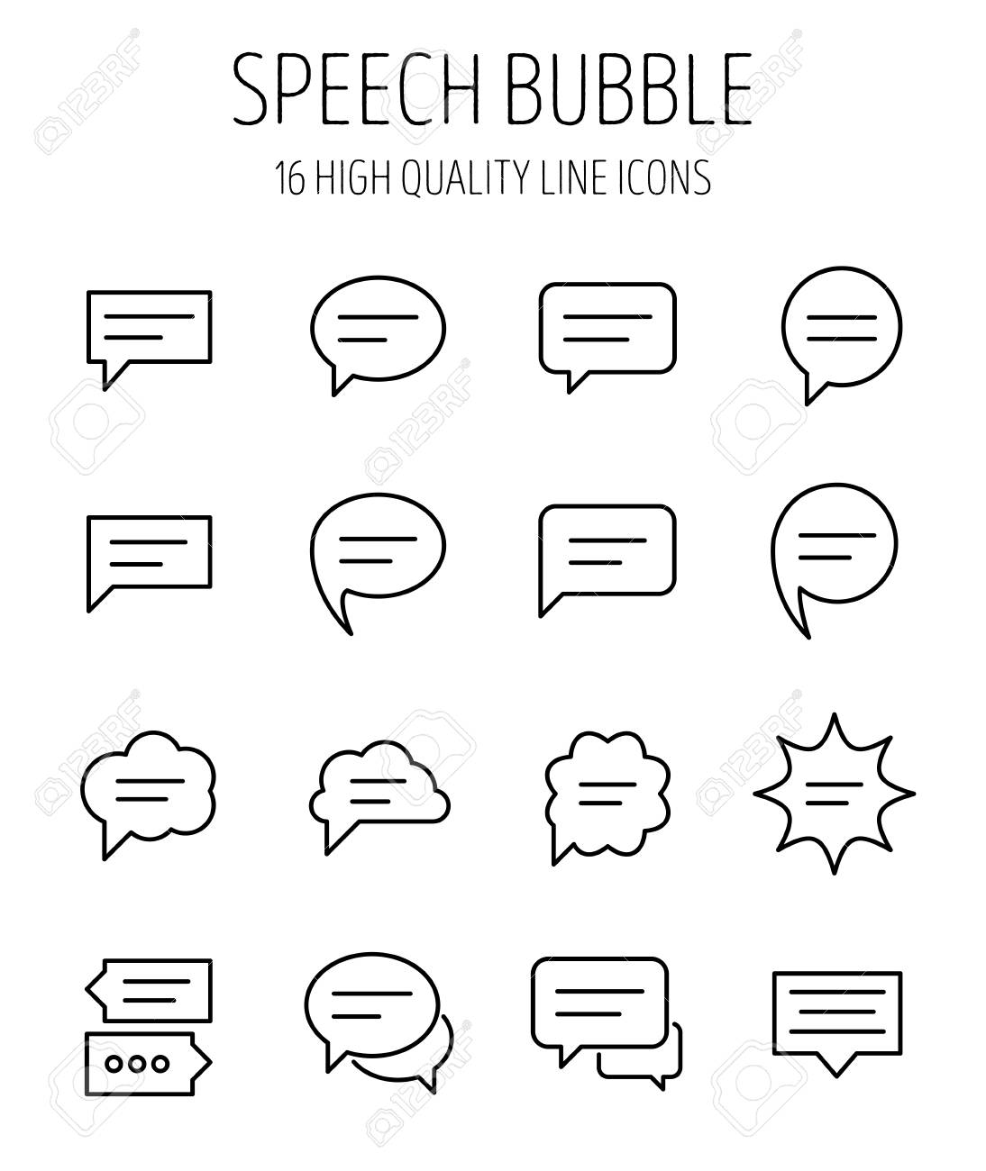 set of speech bubble in modern thin line style high quality