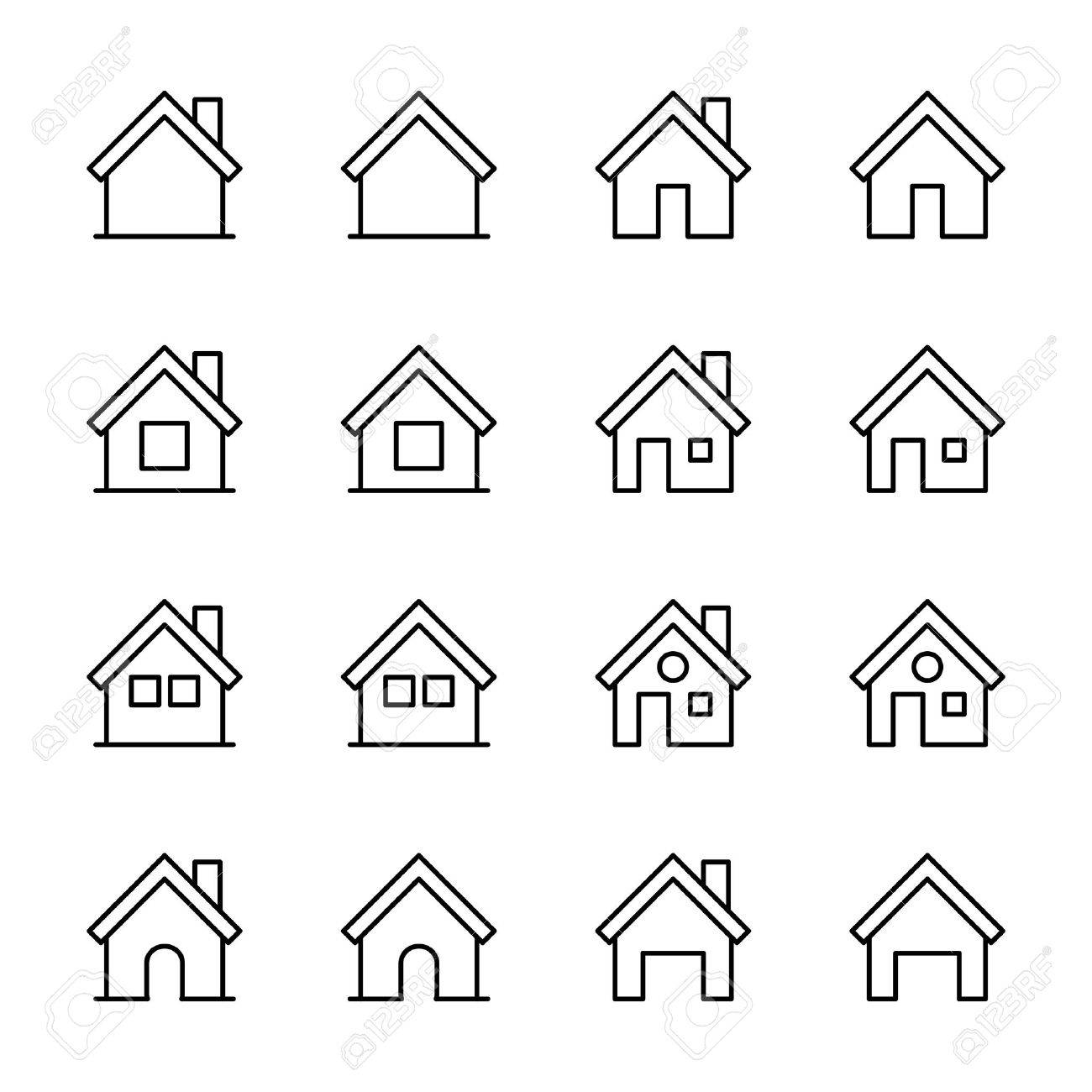 Set Of Home Icons In Modern Thin Line Style High Quality Black