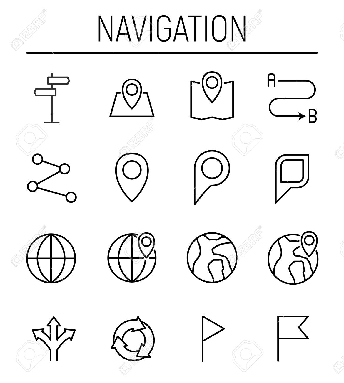 Set Of Navigation Icons In Modern Thin Line Style. High Quality Black  Outline Geography Symbols For Web Site Design And Mobile Apps. Simple  Navigation Pictograms On A White Background. Royalty Free SVG,