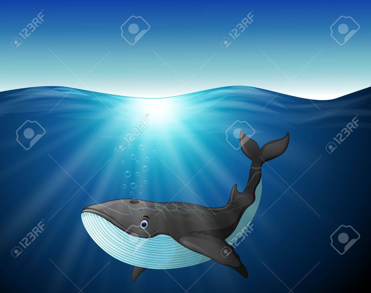 海の上のかわいいクジラ漫画 のイラスト素材 ベクタ Image