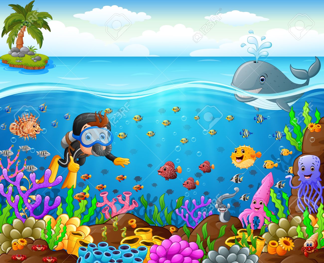 Cartoon Diver Under The Sea Royalty Free Cliparts Vectors And Stock Illustration Image