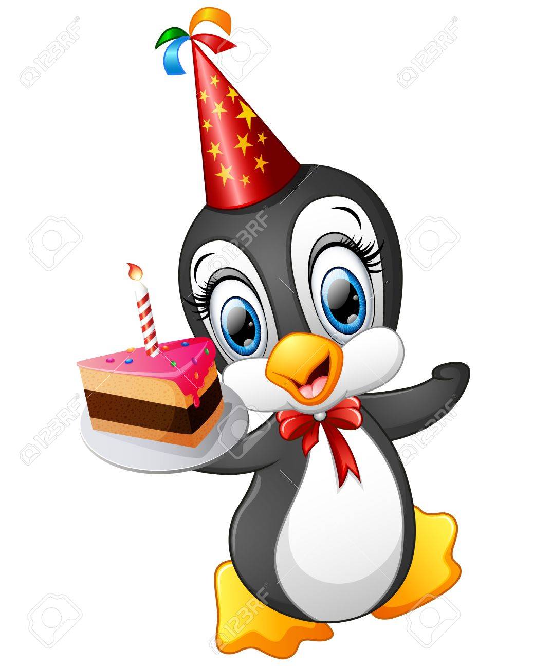 Heureux Dessin Anime Pingouin Gateau Tenue D Anniversaire Banque D Images Et Photos Libres De Droits Image